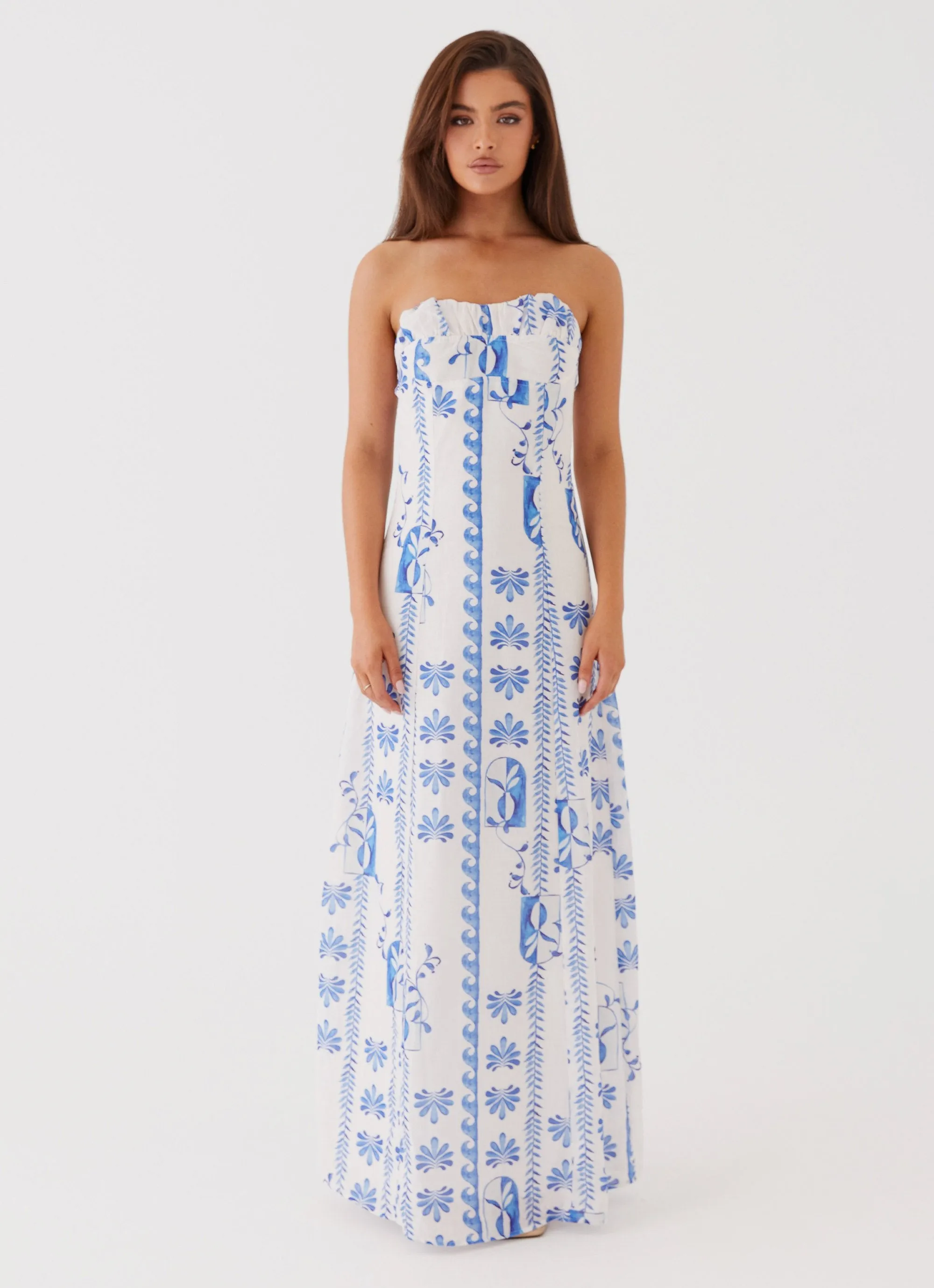 Understated Elegance Tayla Linen Maxi Dress - Floral Wave