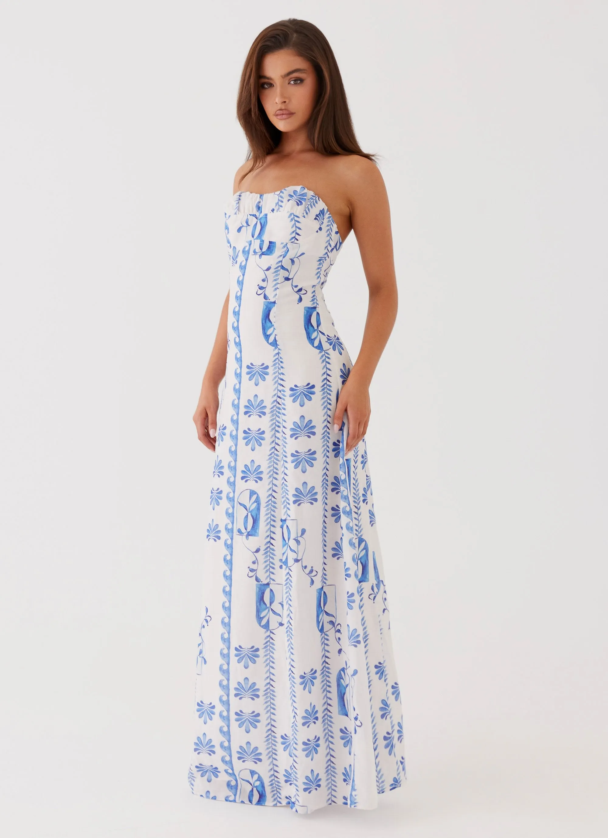 Tayla Linen Maxi Dress - Floral Wave Cool Structure