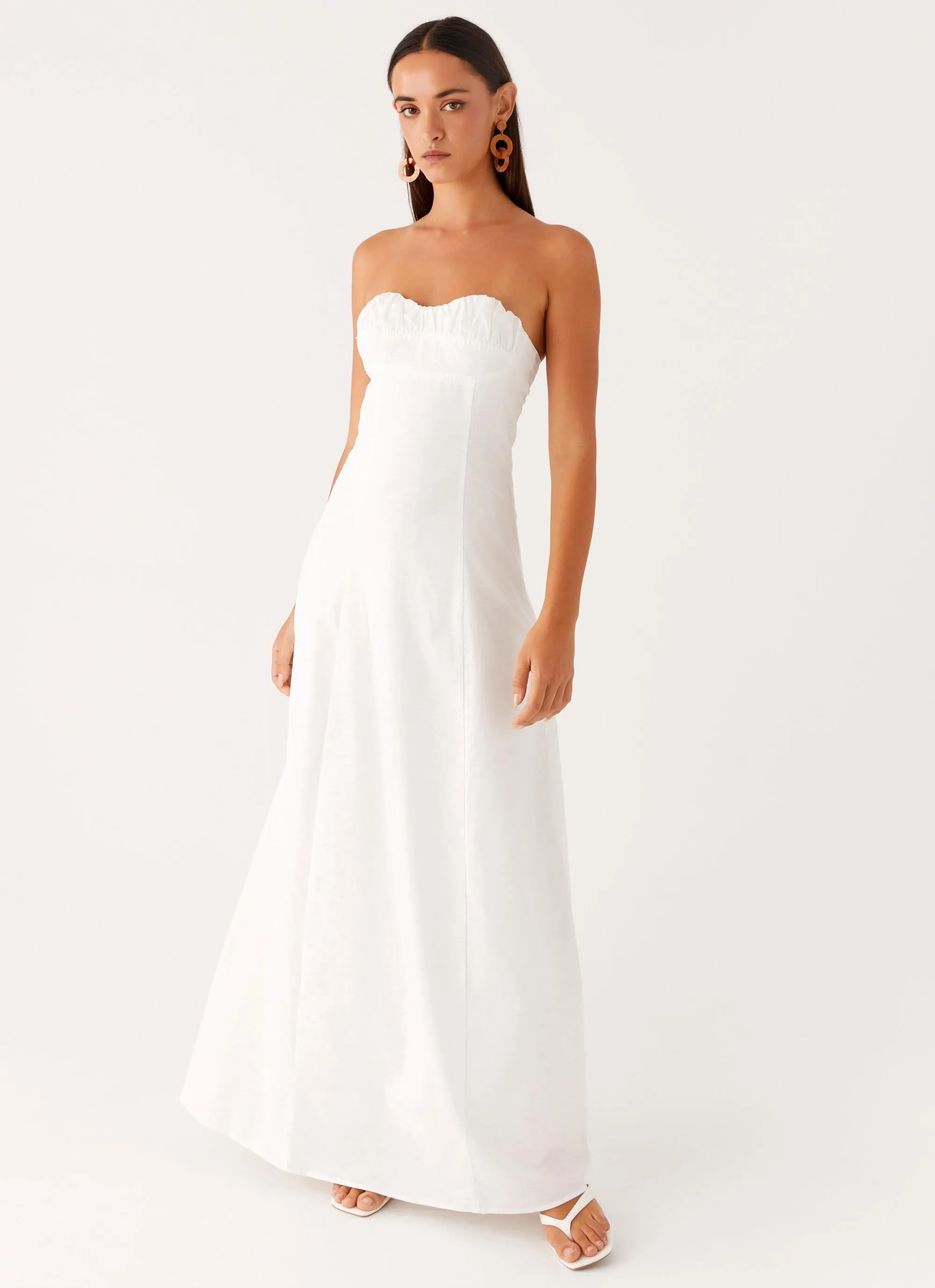 Tayla Linen Maxi Dress - White Semi Fit
