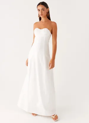 Tayla Linen Maxi Dress - White Semi Fit