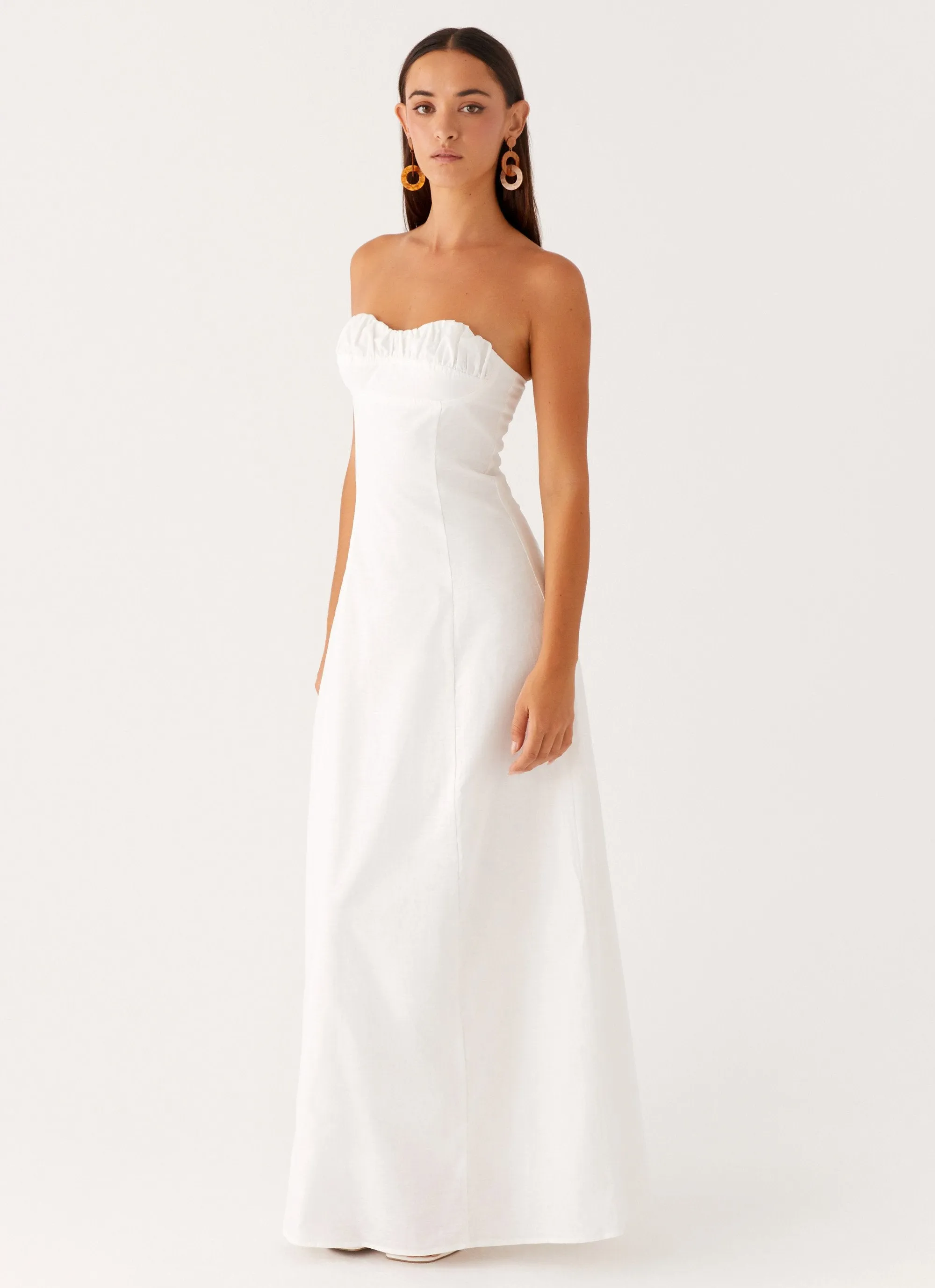 Tayla Linen Maxi Dress - White Perfect Day-to-Night Luxe Fit