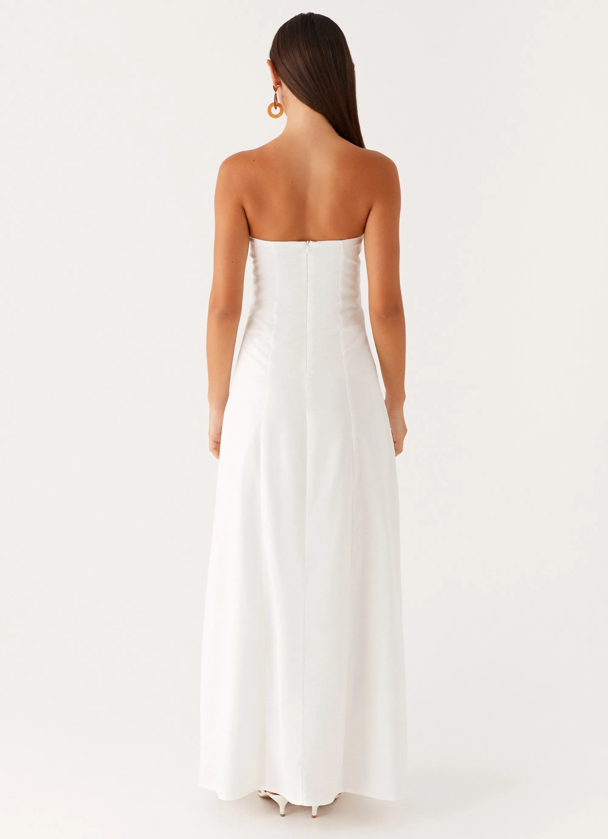 Basic Shape Floral-Pattern Tayla Linen Maxi Dress - White