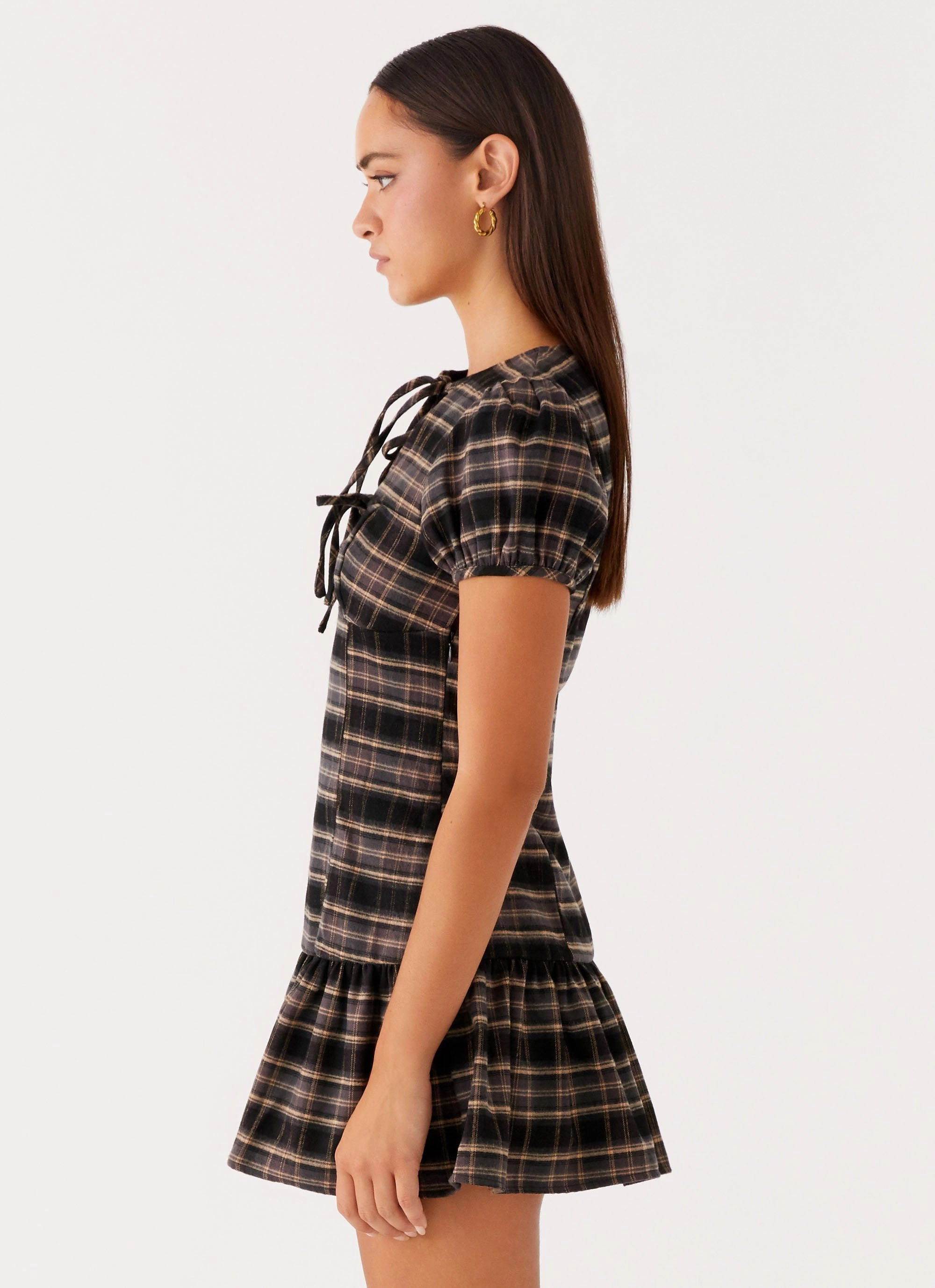 Fall Go Perfectly Crafted Taylor Keyhole Mini Dress - Brown Check