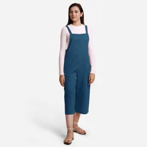 Teal Cotton Pinafore Midi Dungaree Jumpsuit