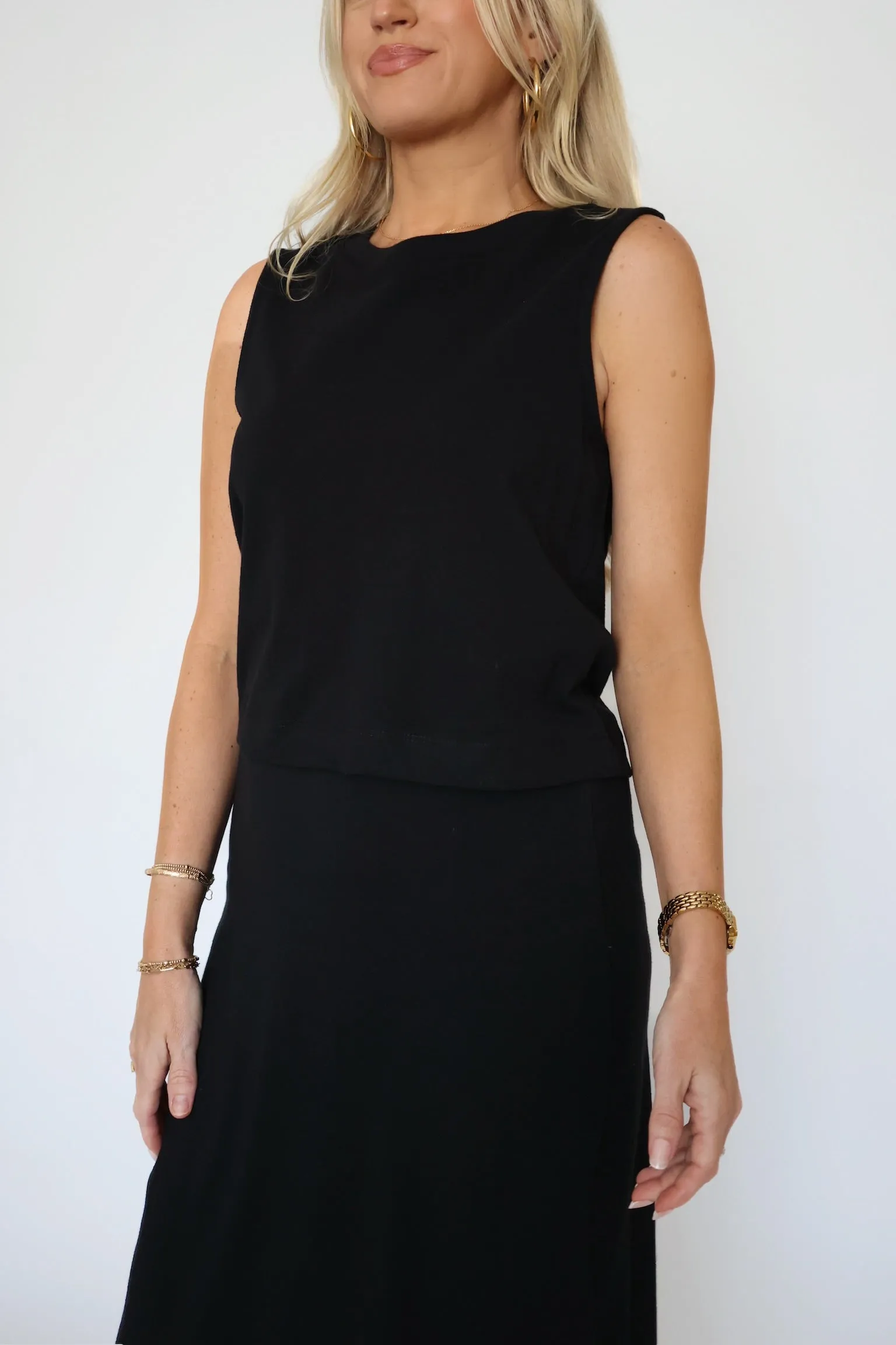 Breathable fabric CrewNeck Sloane Jersey Muscle Tank - True Black