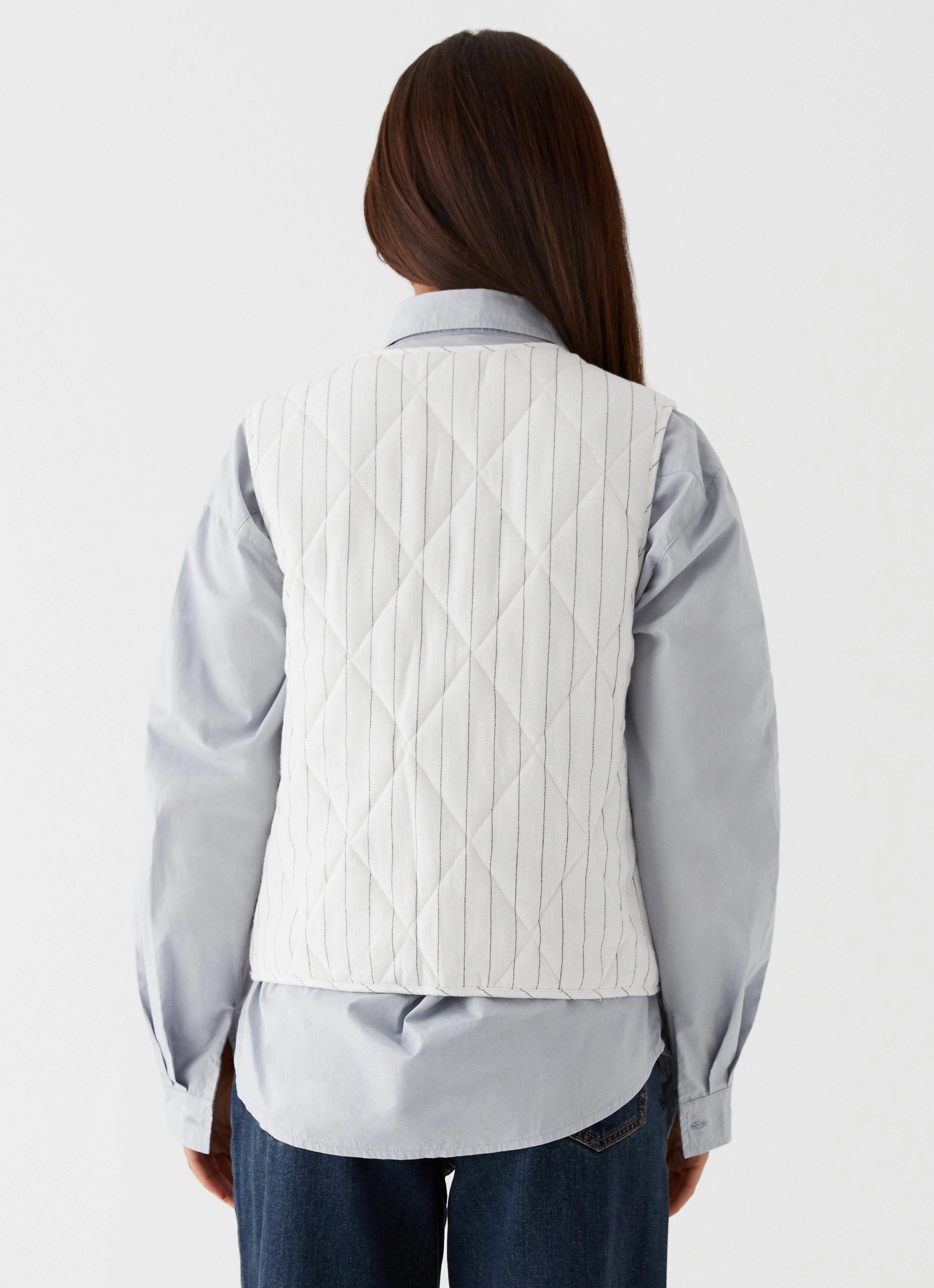 Celini Quilted Vest - White Pinstripe Breathable Tank