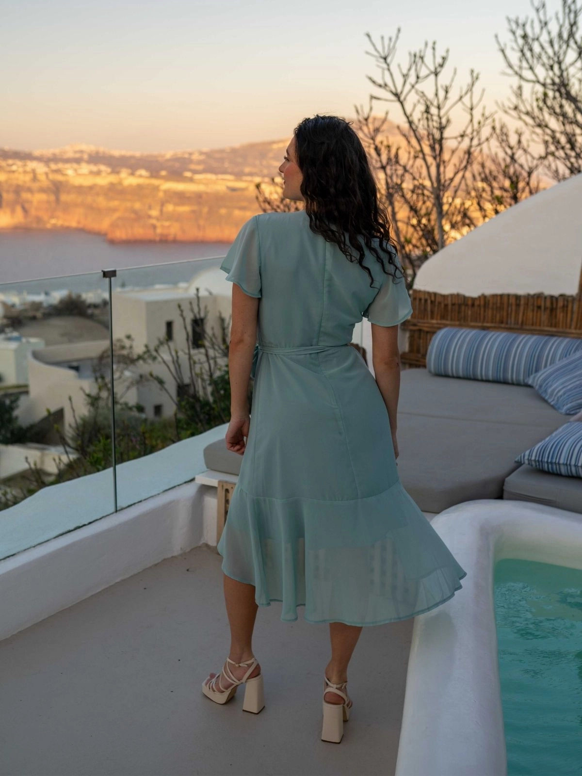 Visual Balance Tailored Piece Faith Midi Ruffle Dress / Sage