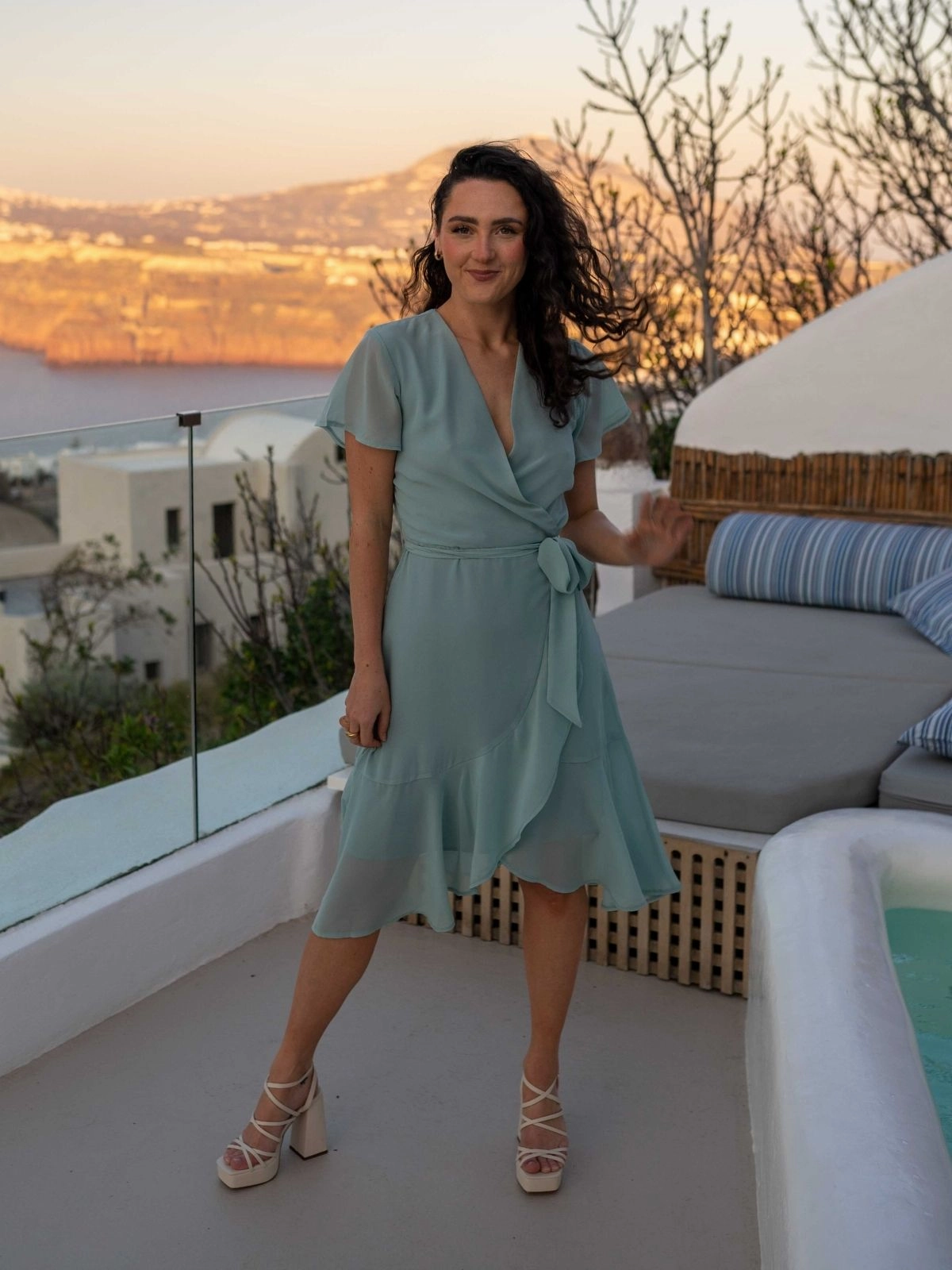 Timeless Soft Unisex Option Faith Midi Ruffle Dress / Sage