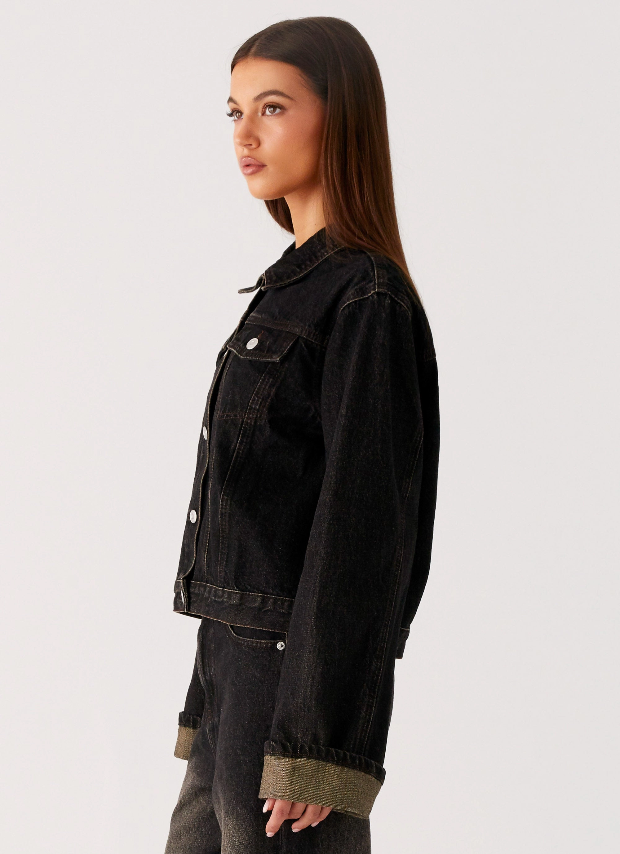 Non Irritating Seams Back Again Oversized Denim Jacket - Acid Charcoal