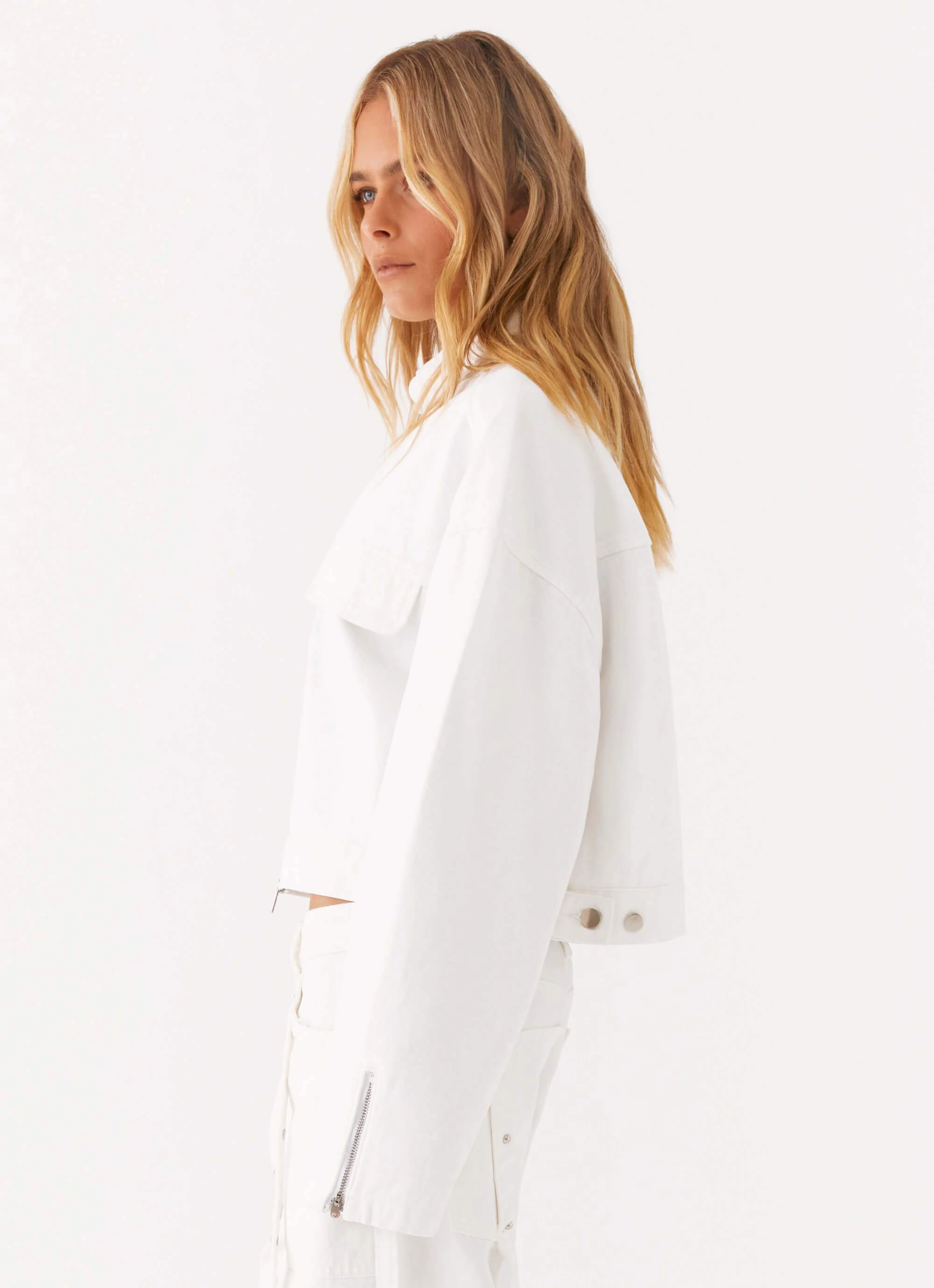 Stormy Oversized Denim Jacket - White Flexible Fit Wear