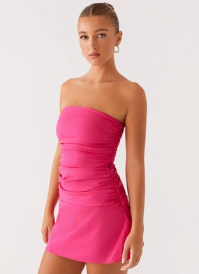 Wrap-Style Terra Gathered Mini Dress - Fuchsia