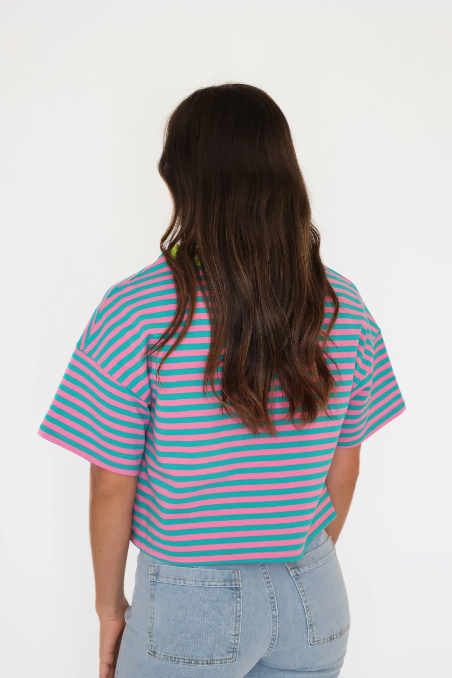 Terry Stripe Tee NonChafe Tag Placement