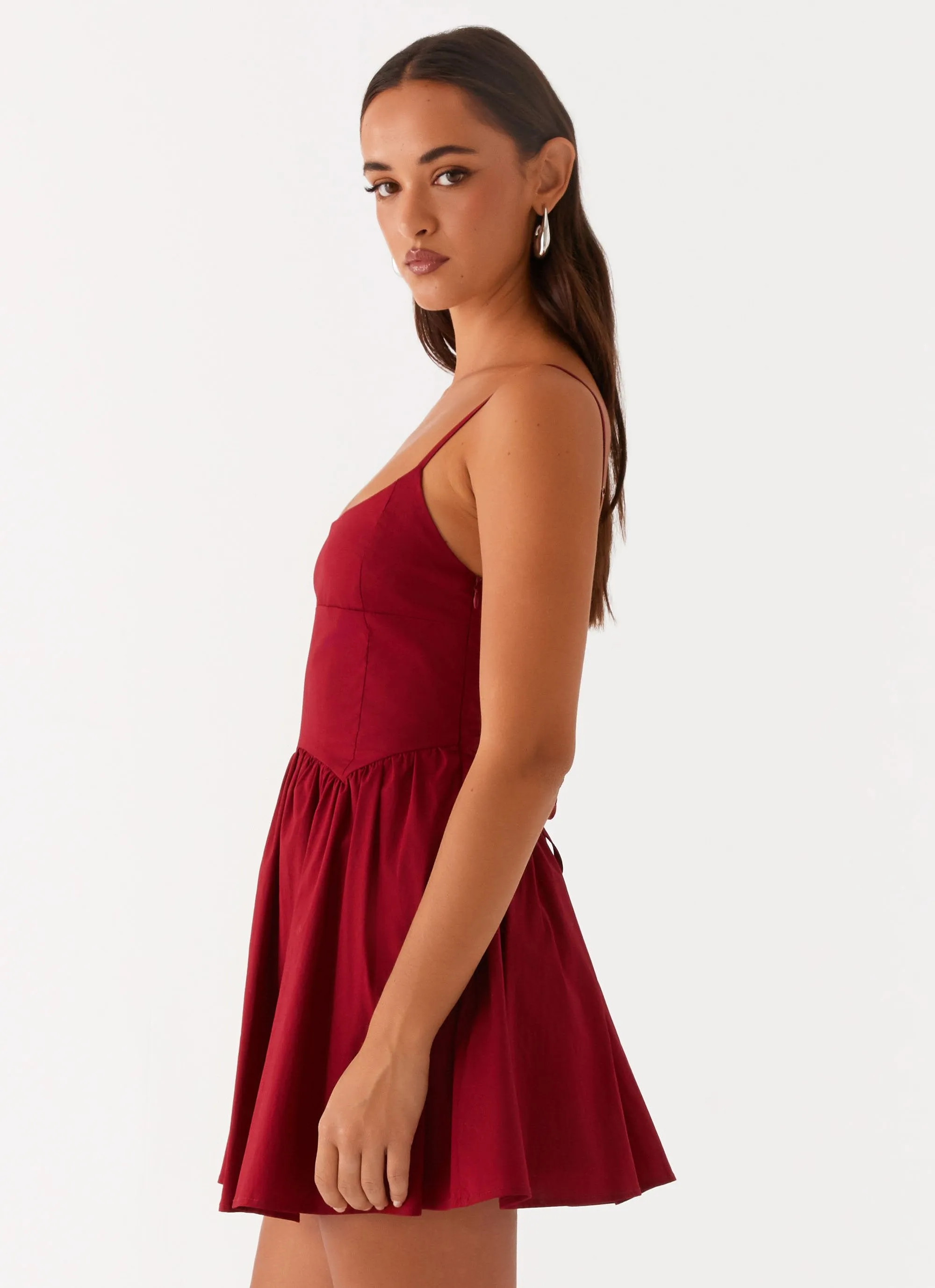 Daywear Mood Cool Draping Tesoro Mio Mini Dress - Maroon