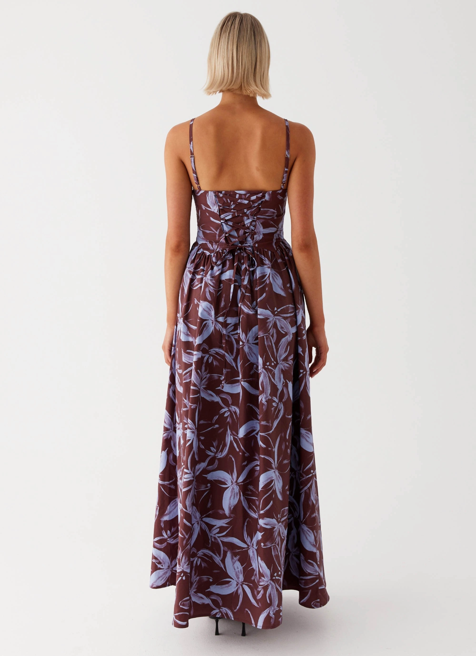 Silk Air Travel Edge Tesoro Maxi Dress - Brown Purple Floral