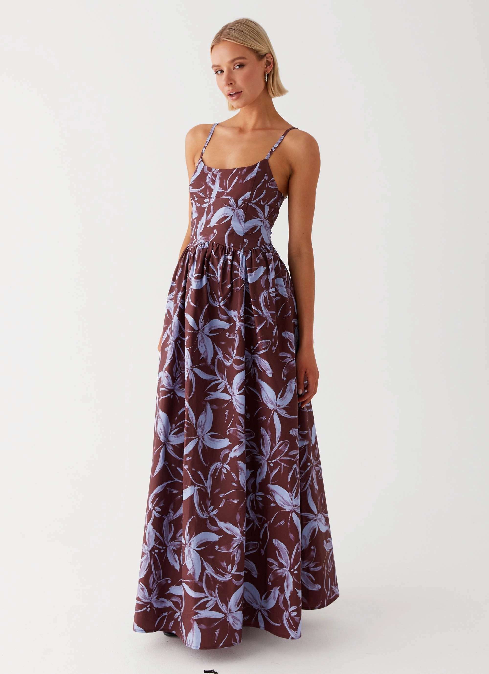 Sporty-Look Tesoro Maxi Dress - Brown Purple Floral