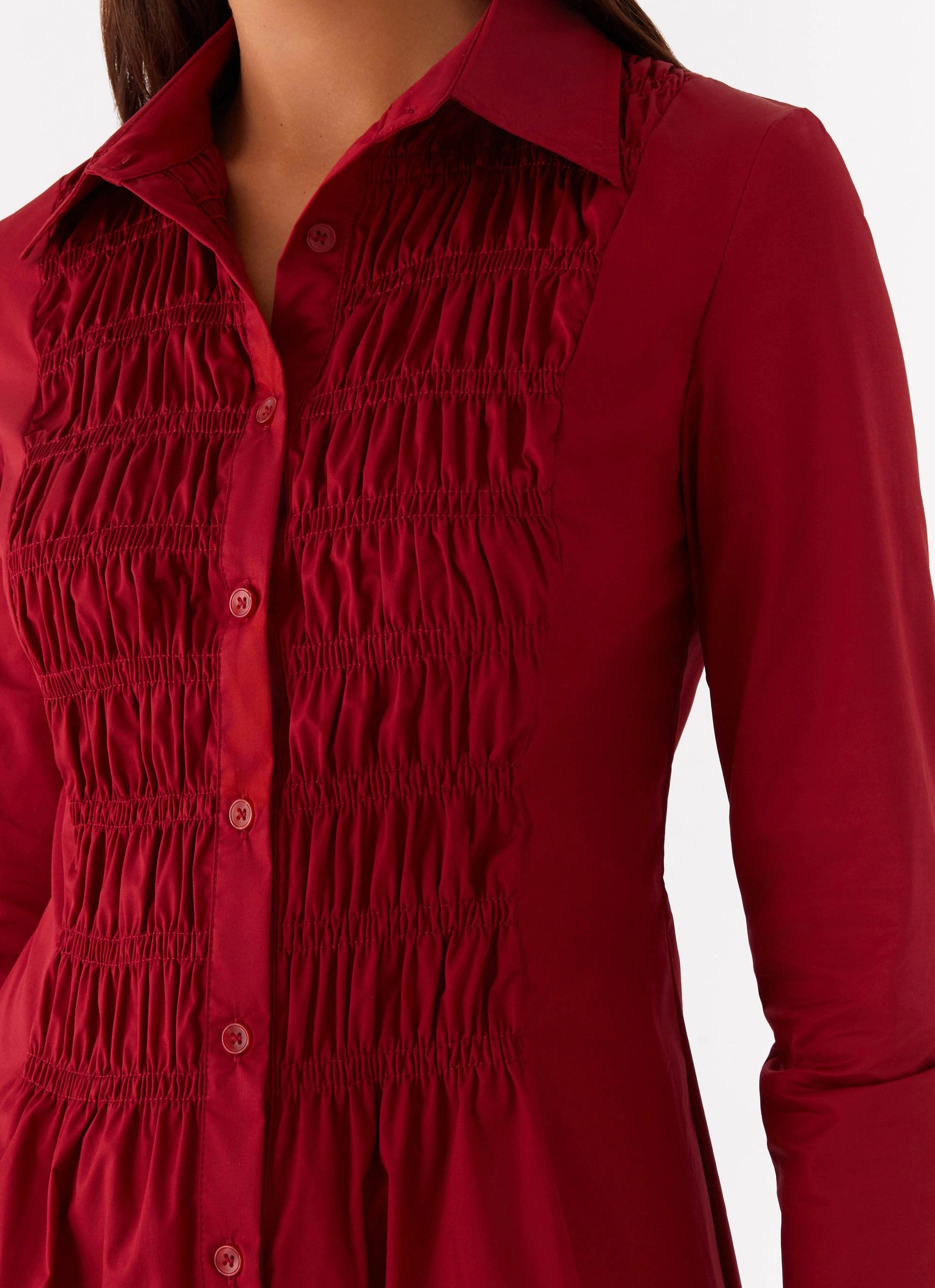 Tessie Shirred Shirt Dress - Rhubarb All Day