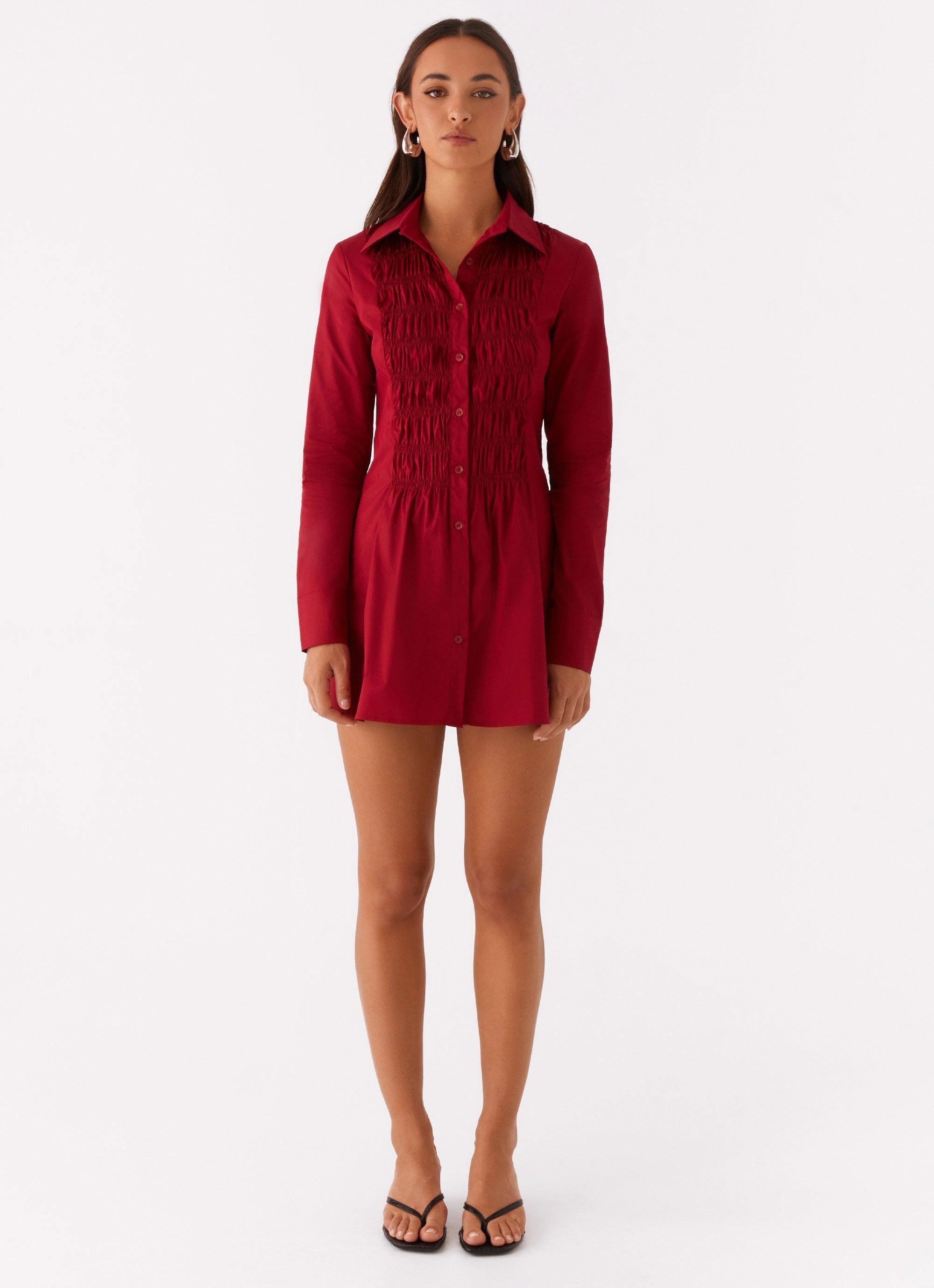 Tessie Shirred Shirt Dress - Rhubarb Chic Energy