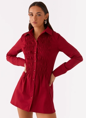 Tessie Shirred Shirt Dress - Rhubarb Natural Flow Grab Quick
