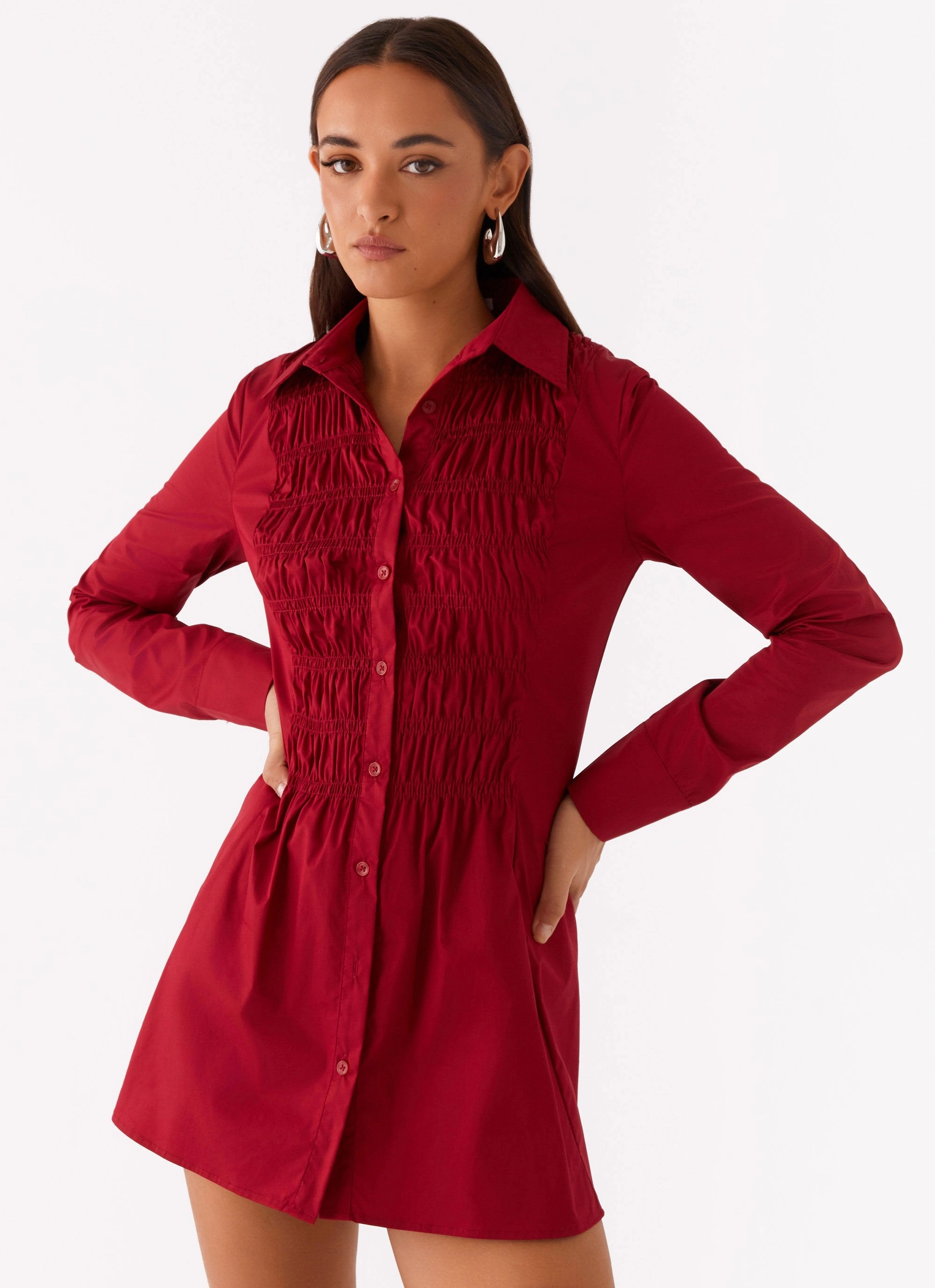 Tessie Shirred Shirt Dress - Rhubarb Natural Flow Grab Quick