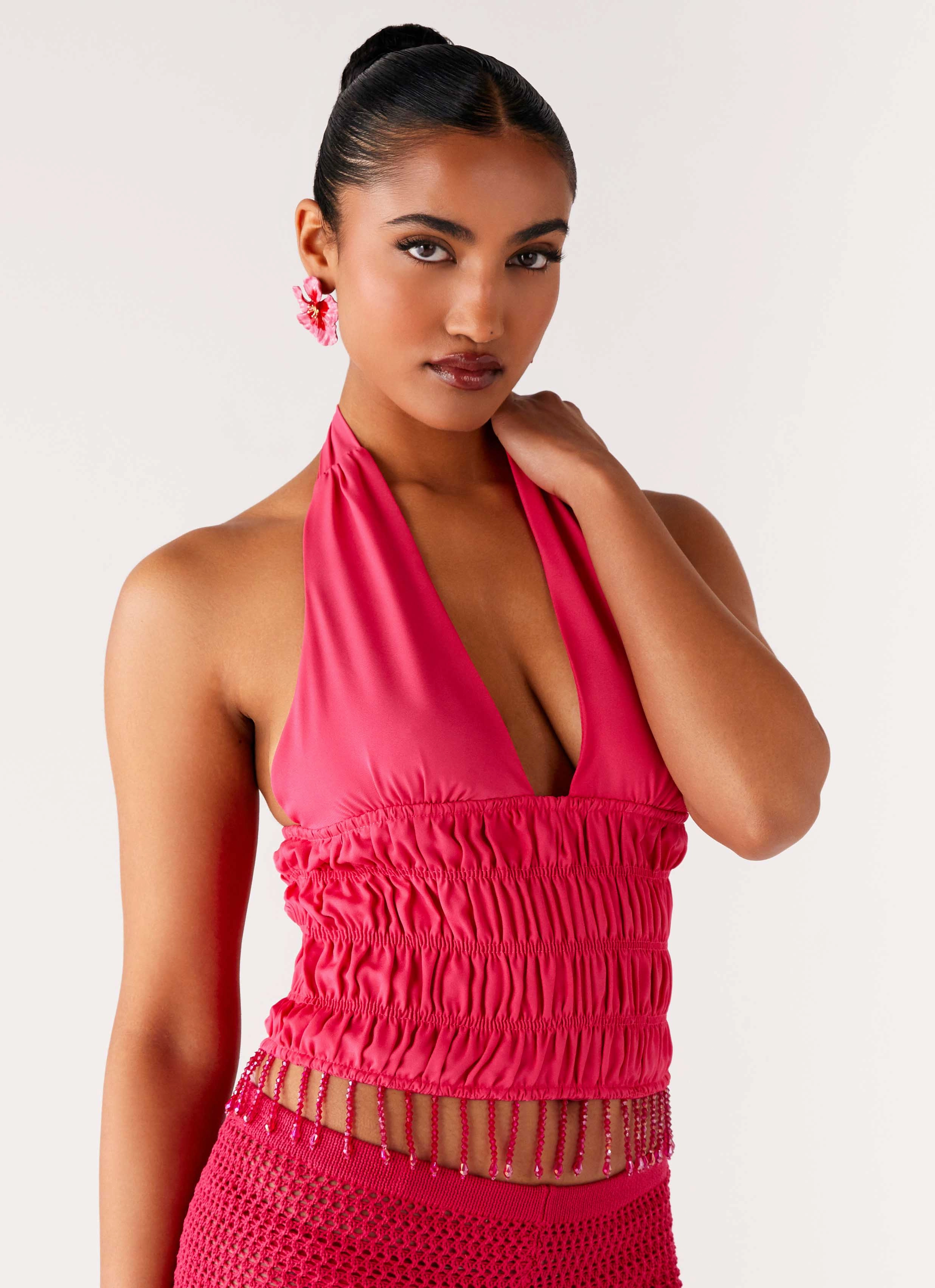 Quick Dry Technology Teuila Beaded Top - Fuchsia