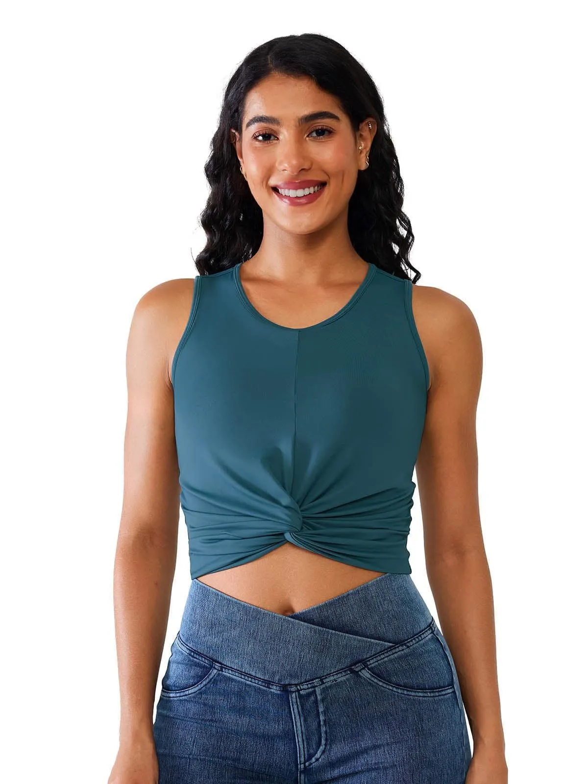 Lightweight Weave Material Brxl Loose Sleeveless Tank Tops with Twist?Front