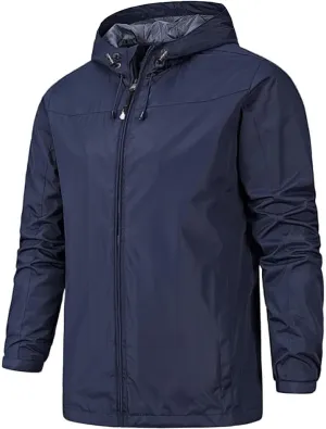 Thatrich Mens Lightweight Waterproof Jacket with Hood Slim Rain Coat Hooded Windbreaker Jackets Outerwear for Fishing Hiking