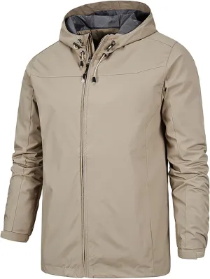 Thatrich Mens Lightweight Waterproof Jacket with Hood Slim Rain Coat Hooded Windbreaker Jackets Outerwear for Fishing Hiking