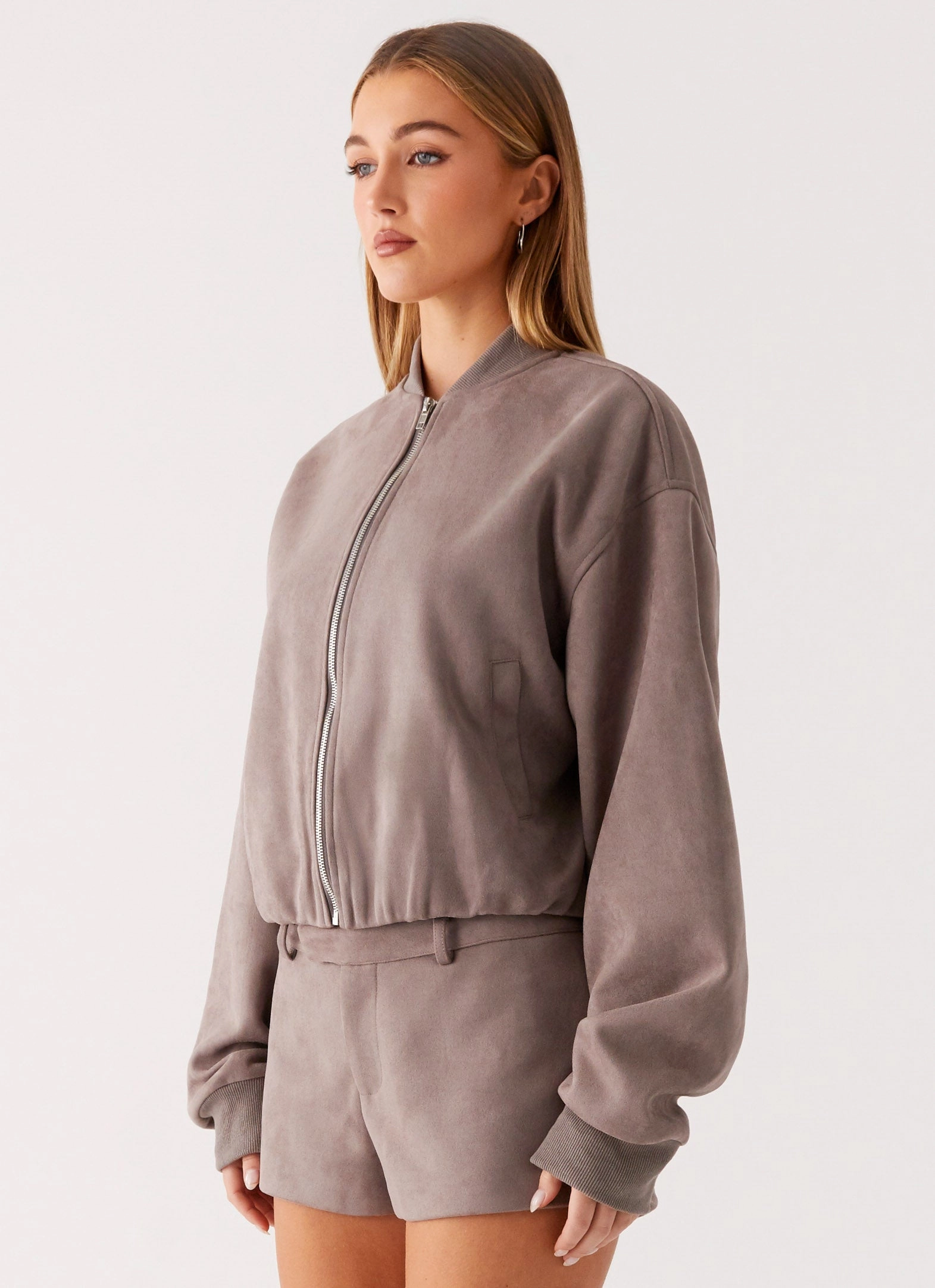 Quilted Lining Layered Drape Thats Chill Bomber Jacket - Brown