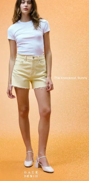 The Knockout High Rise A-Line Short in Sunny yellow