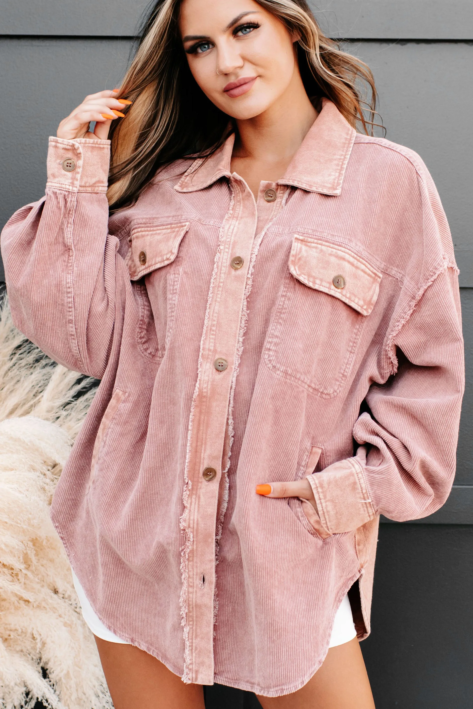 The More You Know Washed Corduroy Shacket (Mauve)
