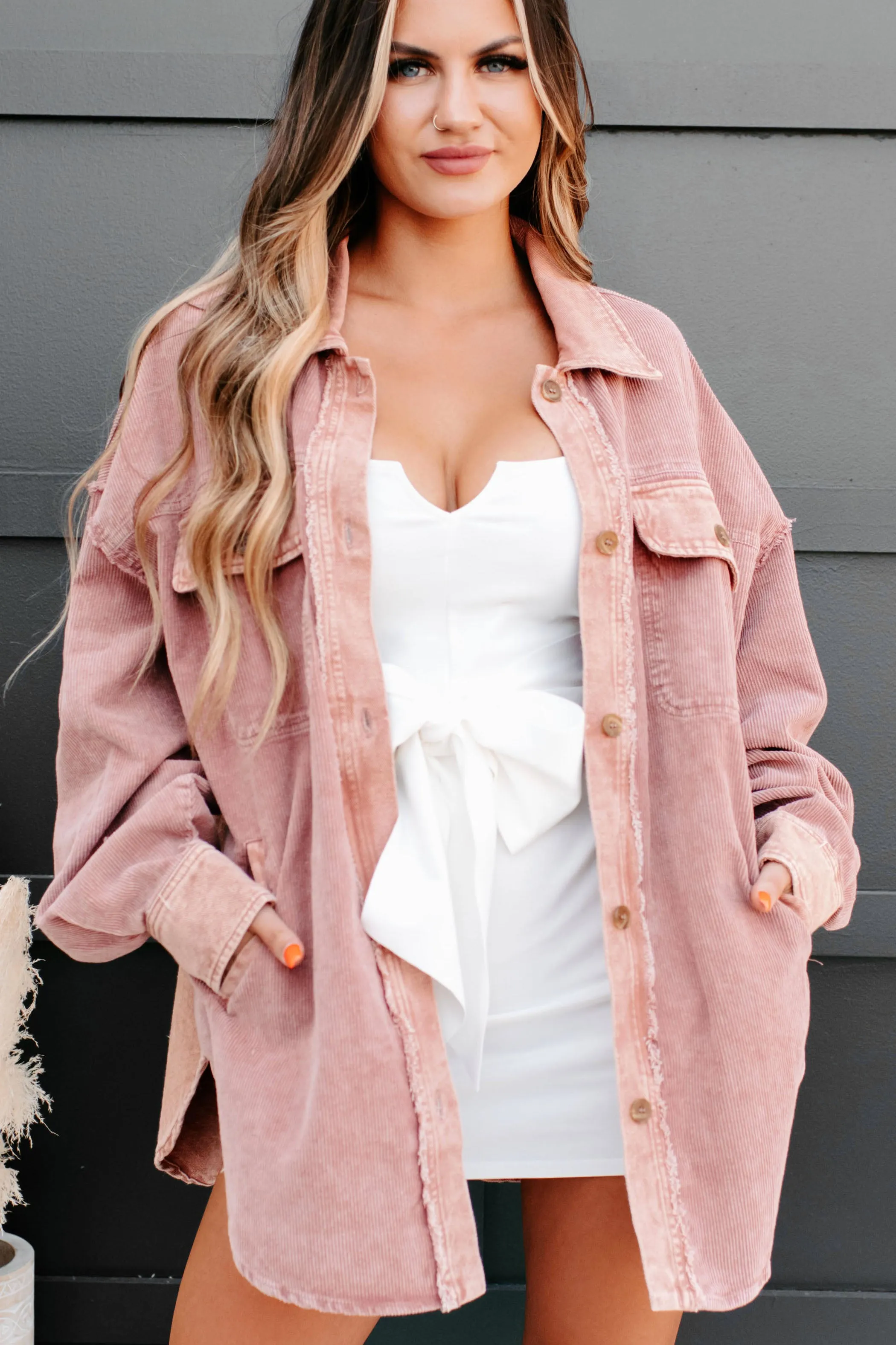 The More You Know Washed Corduroy Shacket (Mauve)