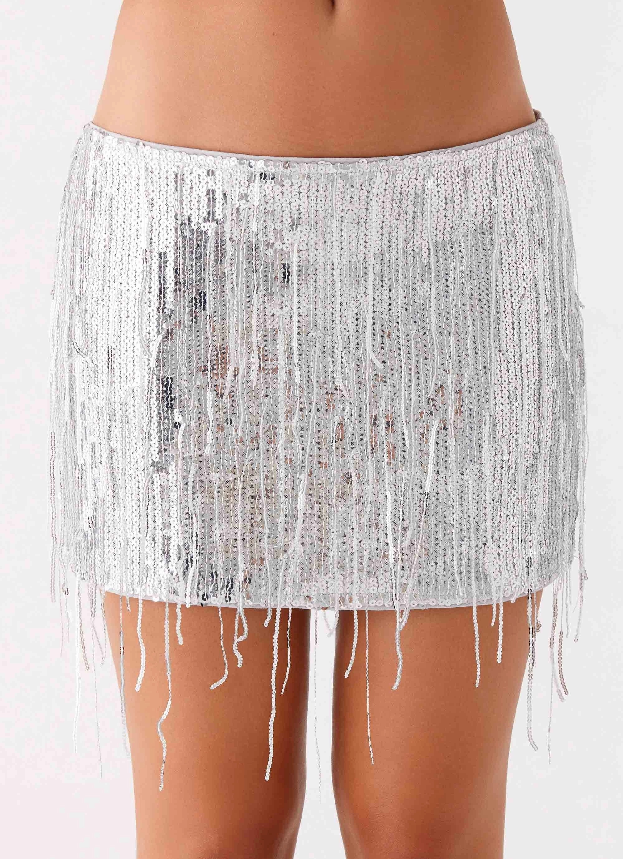 The Motto Sequin Mini Skirt - Silver muted tone