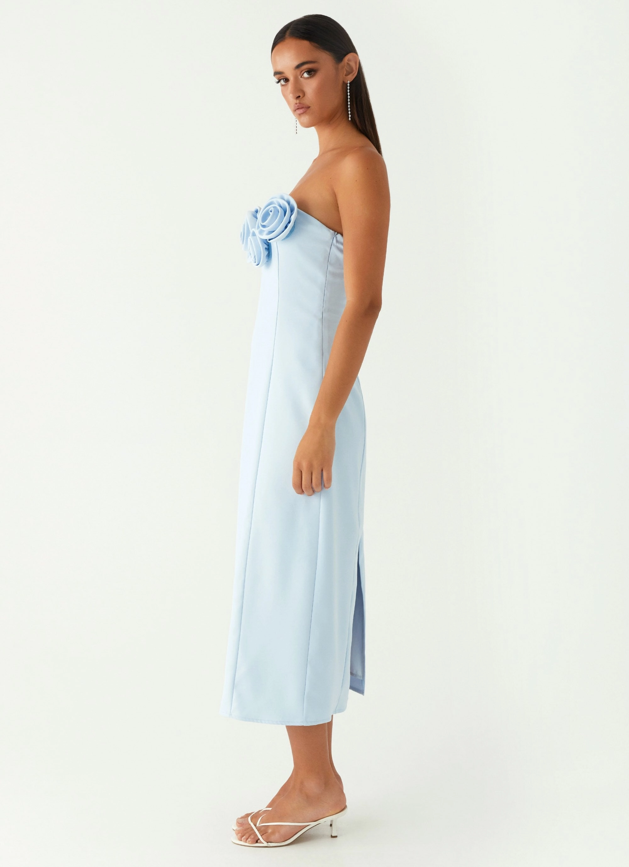 Front-Zip Shade Glow Patsie Strapless Midi Dress - Blue