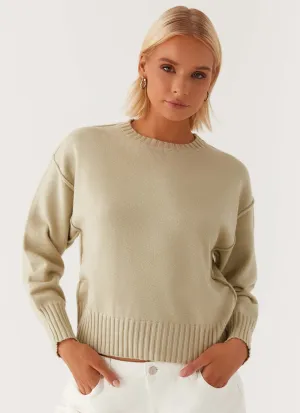 Drop Shoulder Cut TaglessCollars Thelma Oversized Knit Sweater - Pastel Green