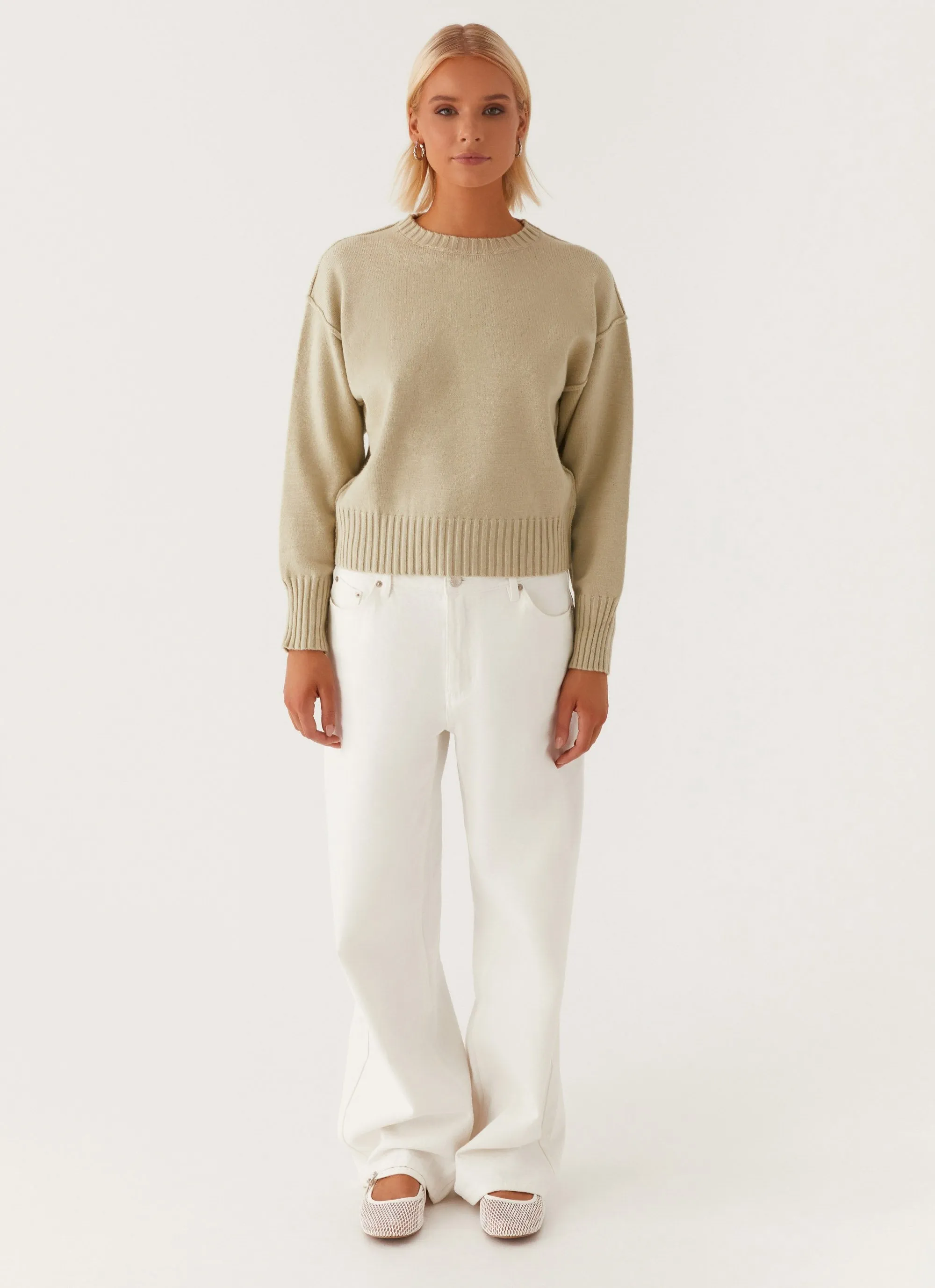Thelma Oversized Knit Sweater - Pastel Green Hidden Zipper SoftBrushed