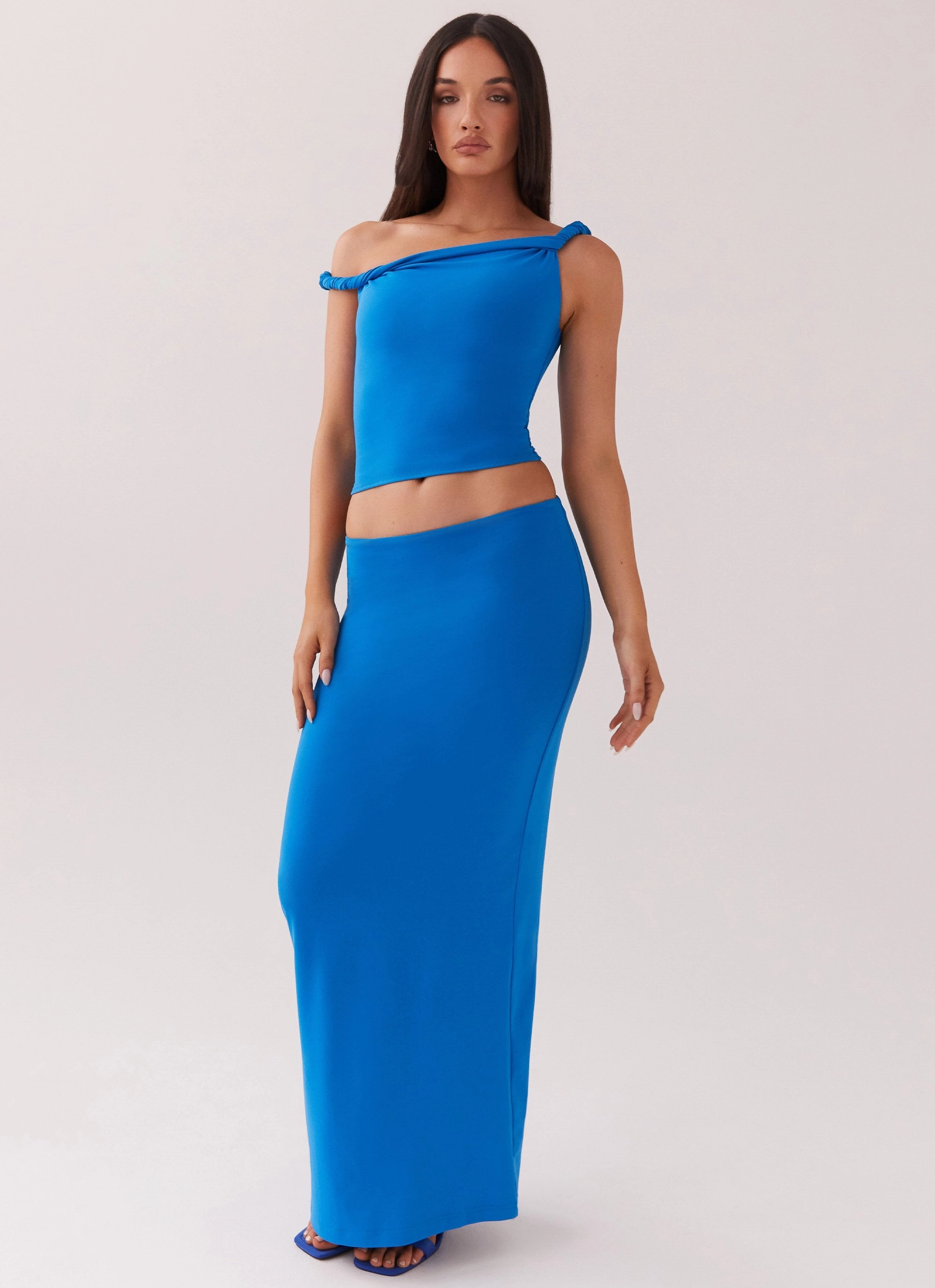 Solace Soul Maxi Skirt - Cobalt Hip Skimming On-The-Go Outfit