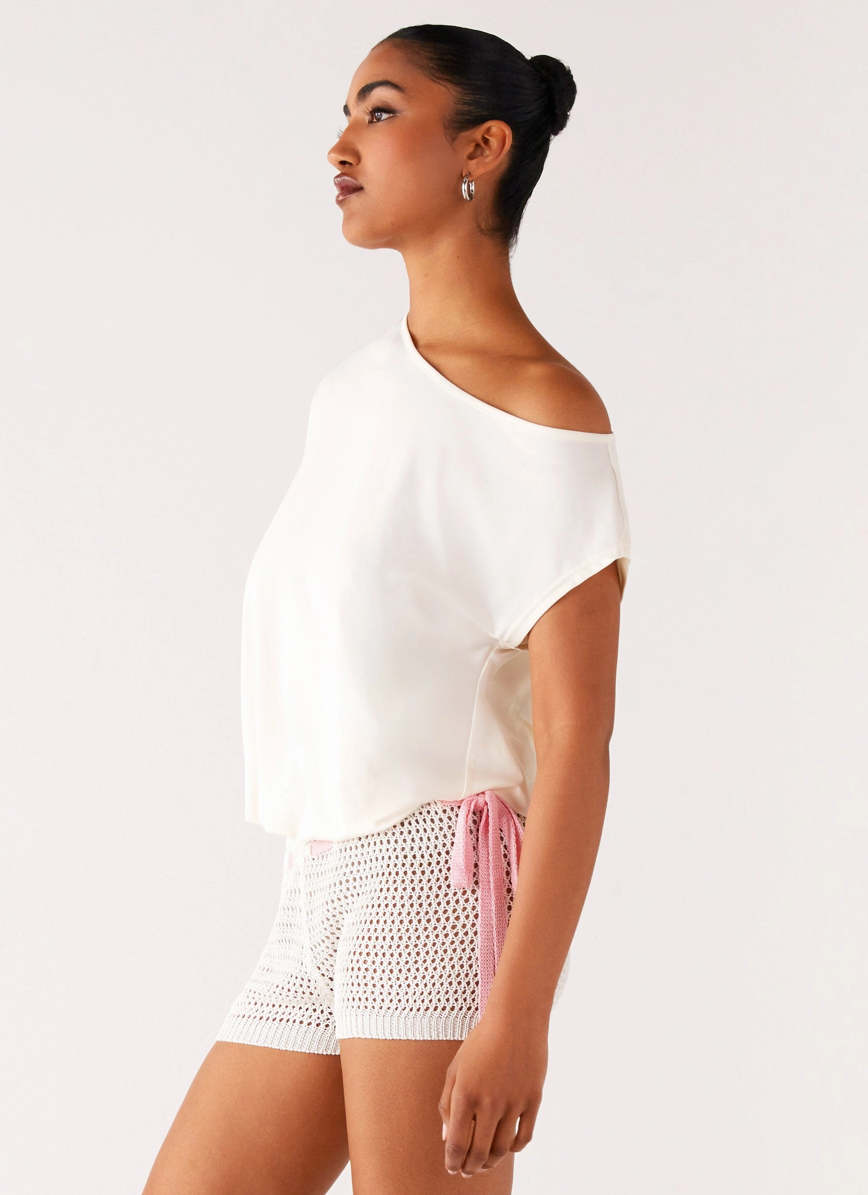 Raeni Off Shoulder Top - Ivory Quick Dry Tech