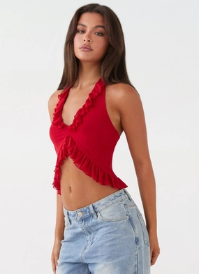 Tanya Mesh Frill Top - Red Soft Inner Lining