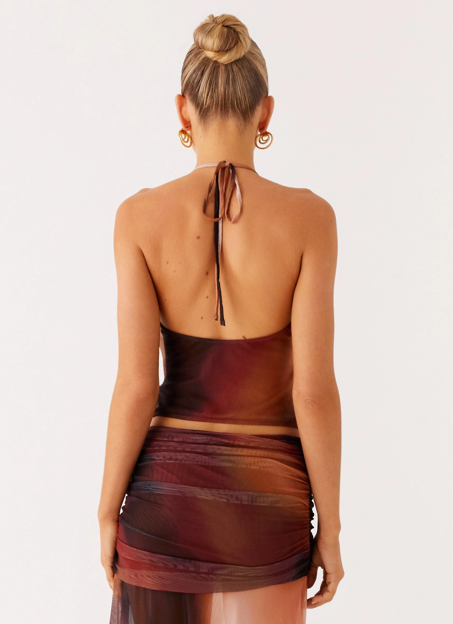 MultiPocket Layout Stargazer Mesh Cowl Top - Black Gradient