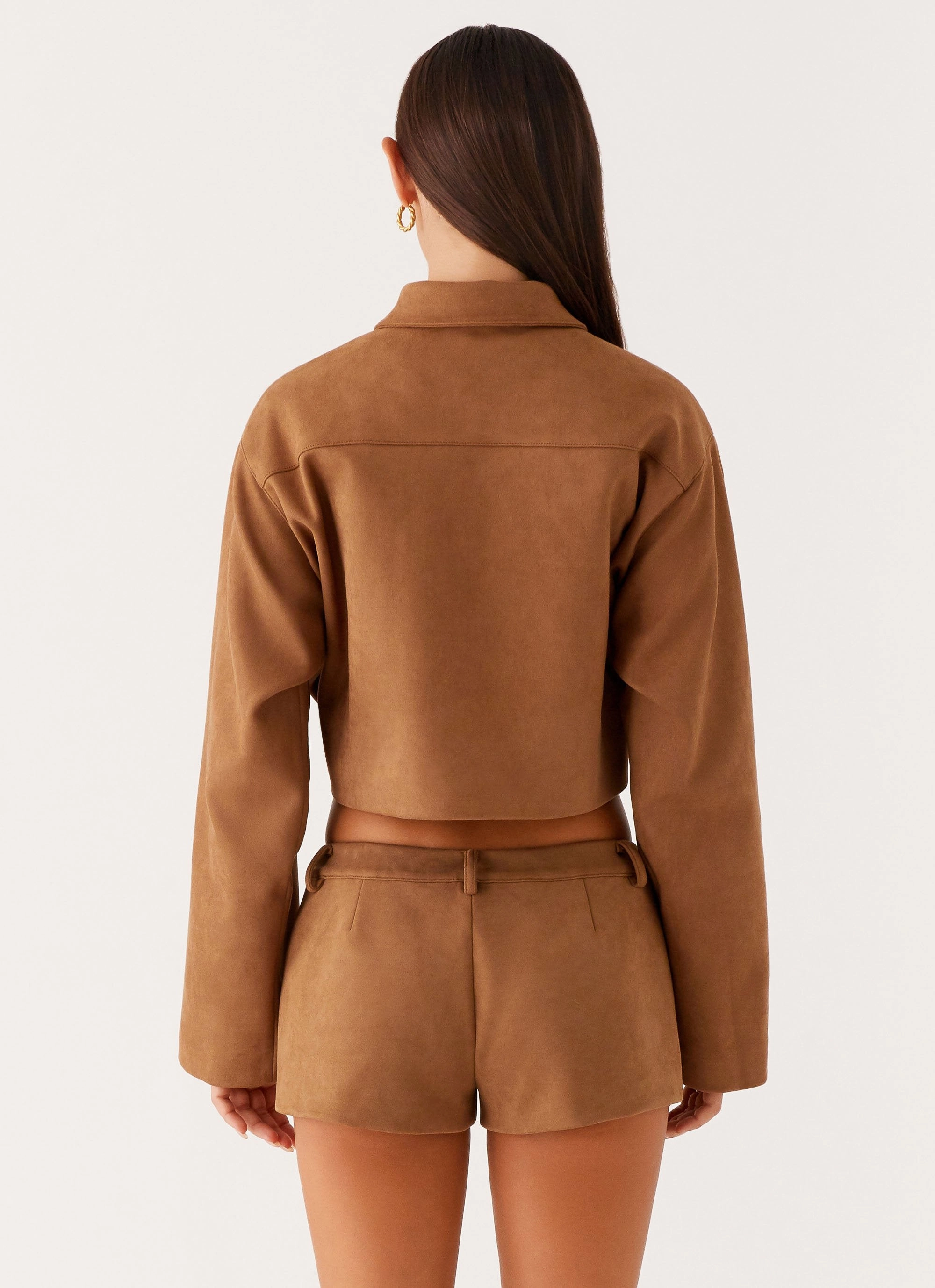Flexible Fleece Lining Concealed Zippers Gio Crop Jacket - Brown
