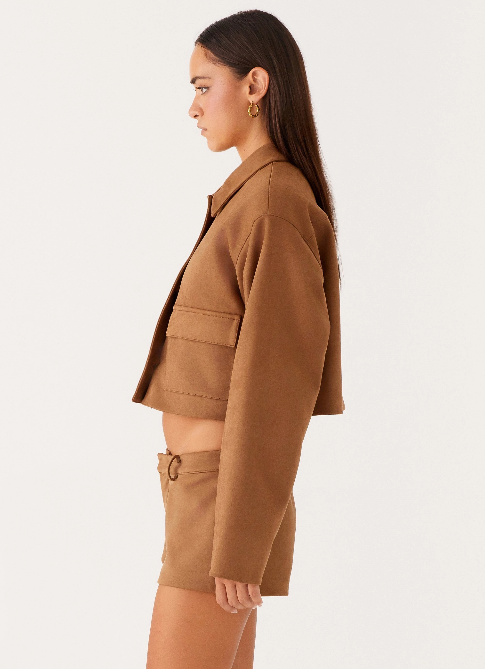 Gio Crop Jacket - Brown Embellished Trim