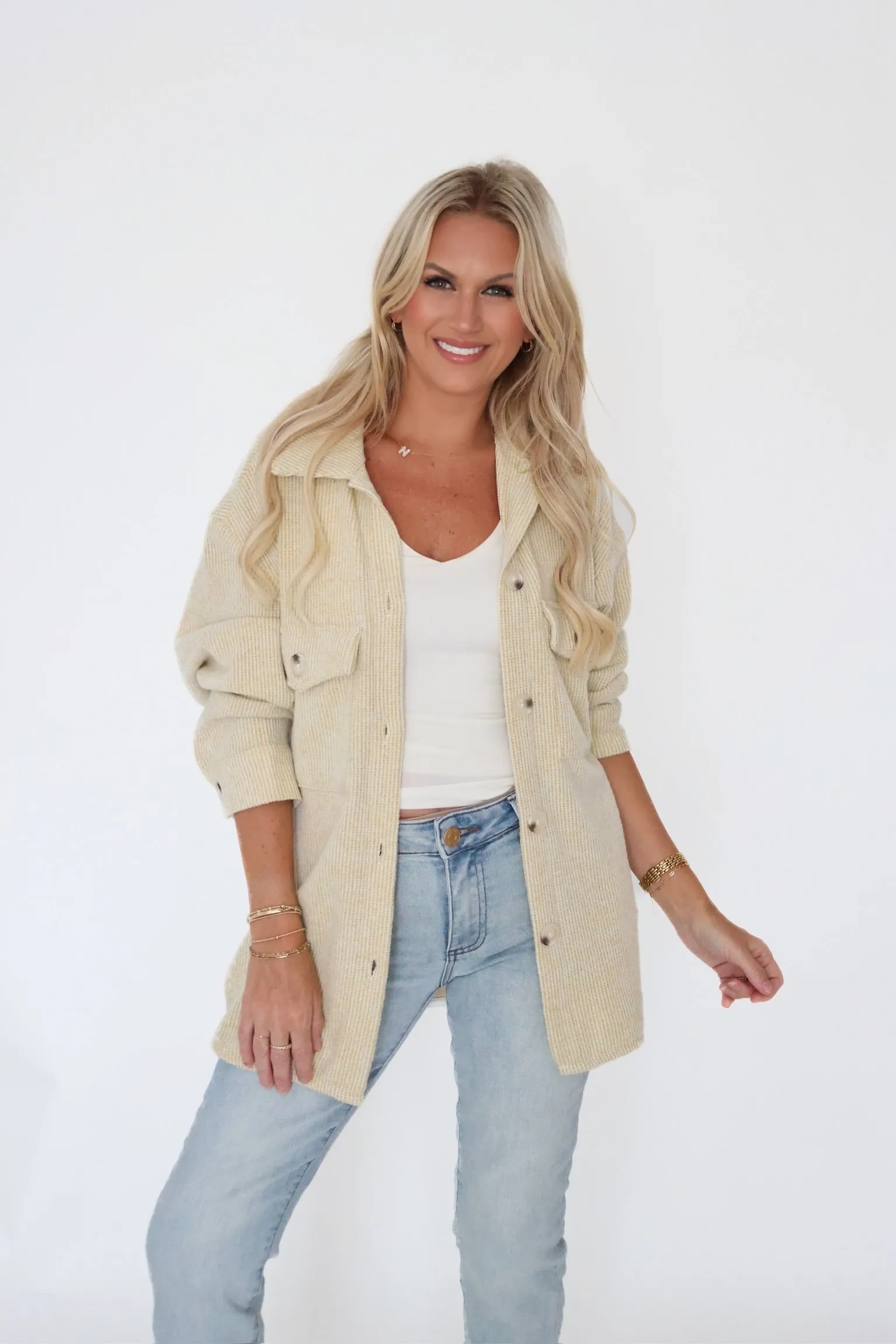 Ari Waffle Knit Shacket - Lime Reinforced Seams All Day Wear