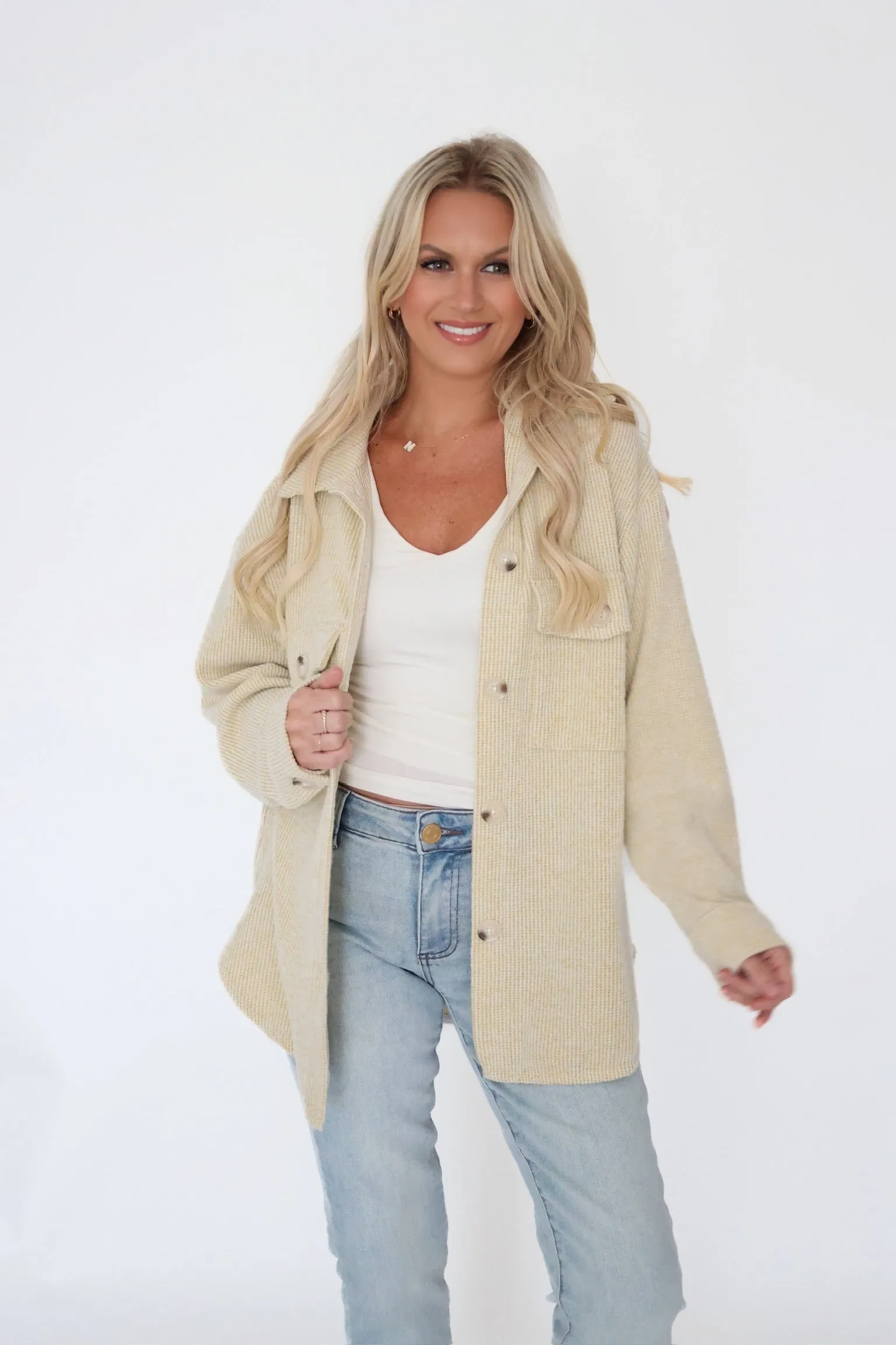 Ari Waffle Knit Shacket - Lime EcoFriendly Dye Very Cold