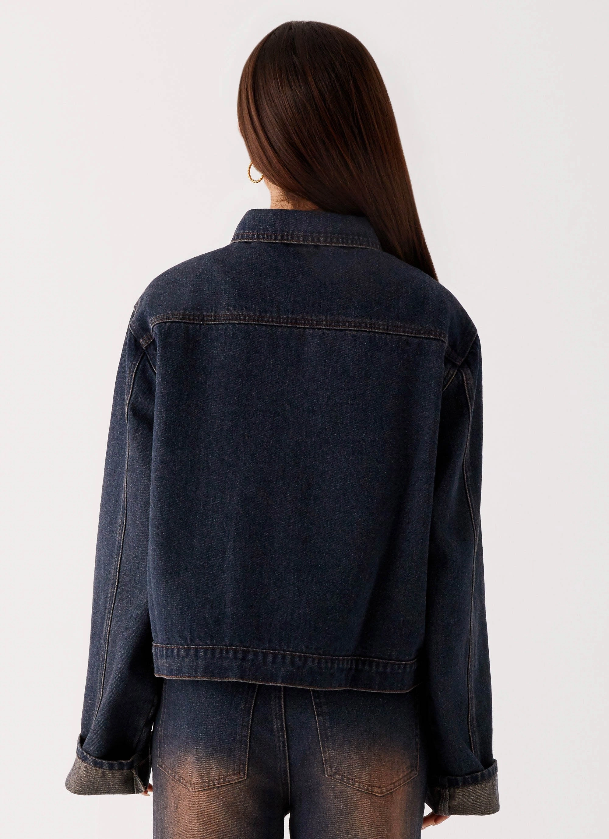 TemperatureRegulating Tech Stylish Outer Layer Back Again Oversized Denim Jacket - Brown Blue Acid Wash