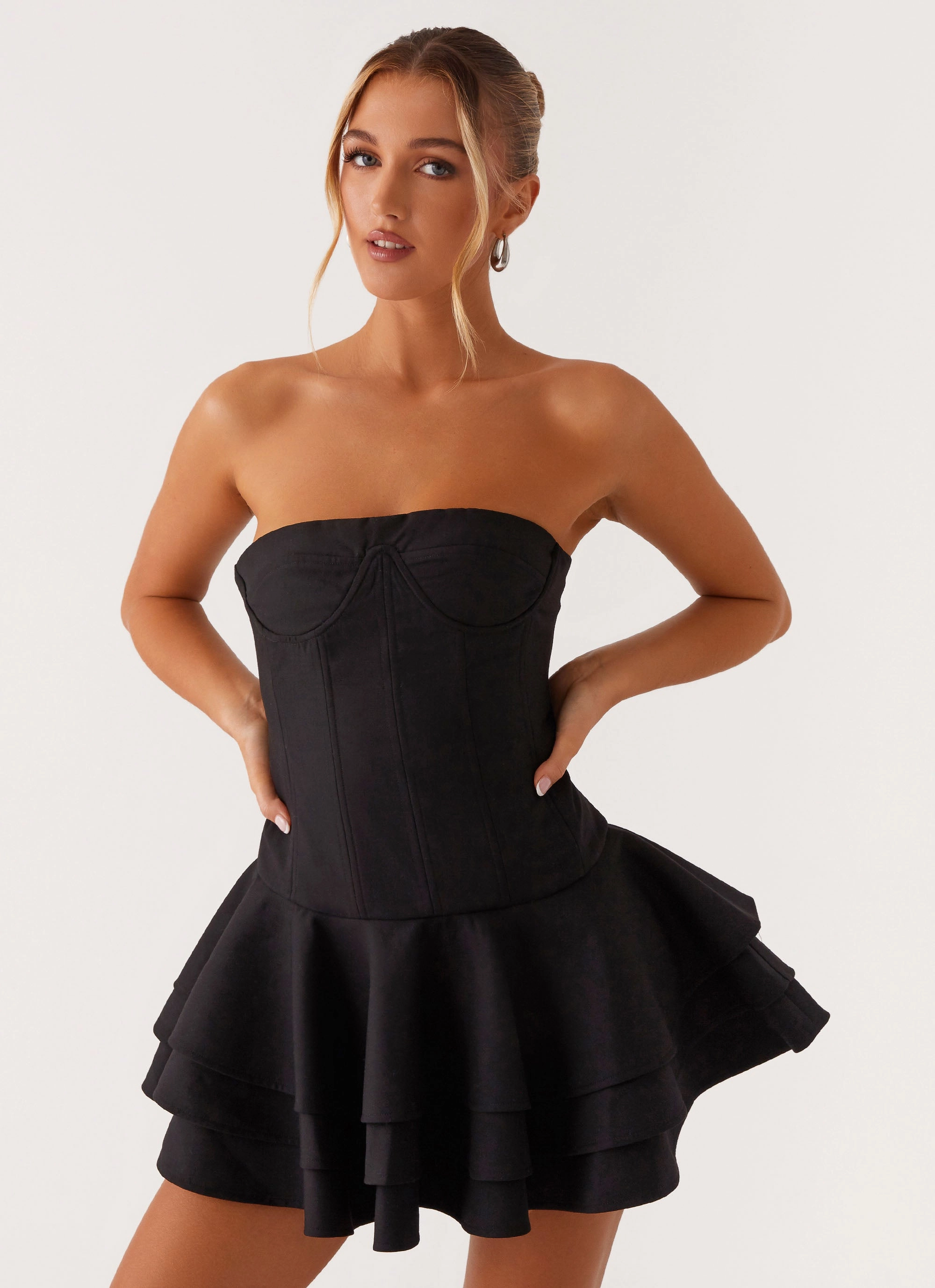 Floriana Ruffle Corset Mini Dress - Black Sophisticated Line