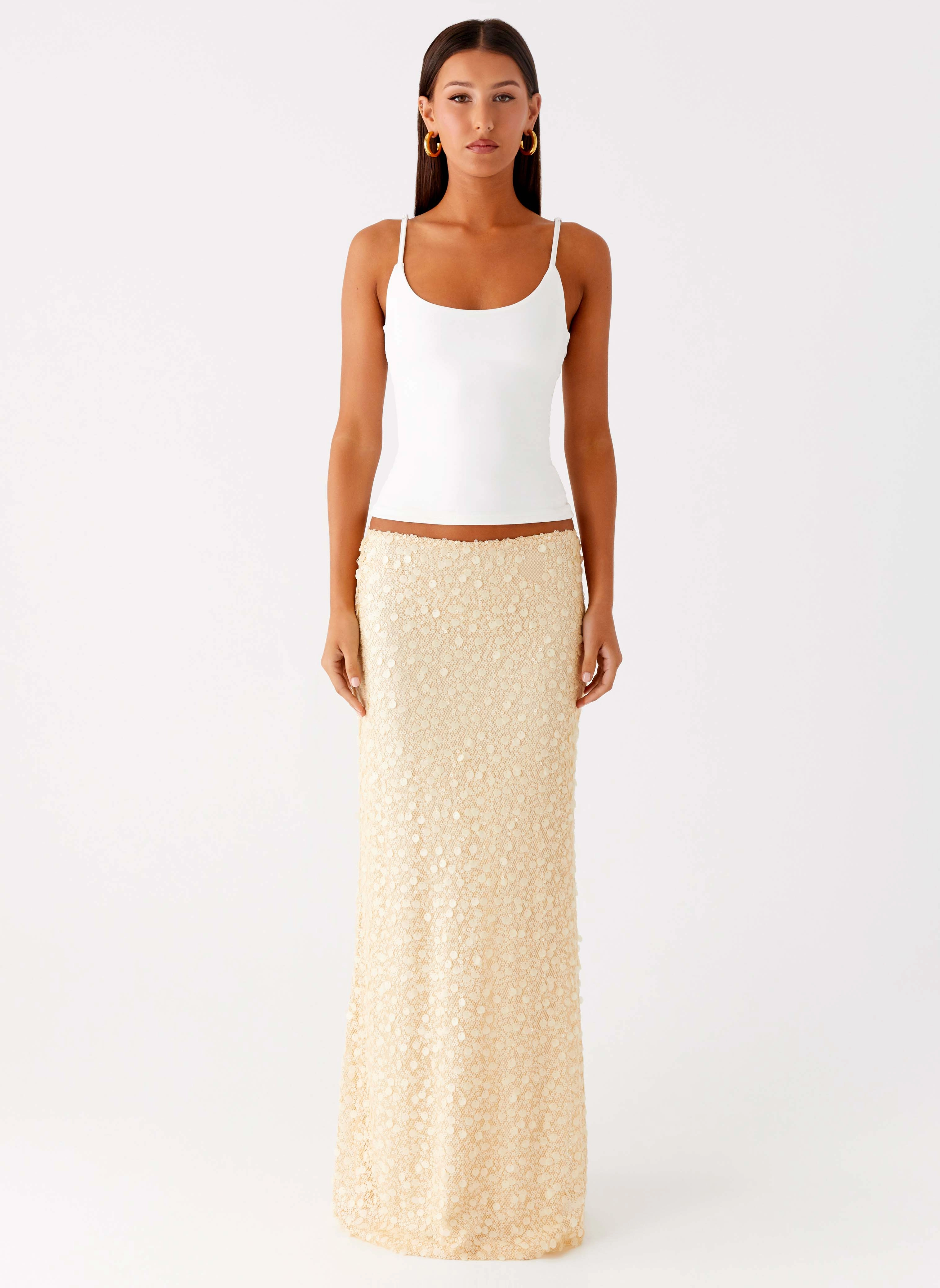 Honestly Sequin Maxi Skirt - Yellow Slim Comfort