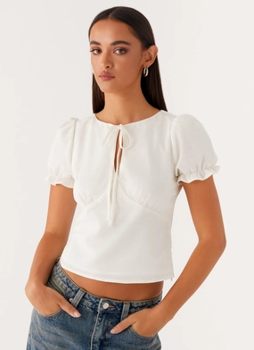 OdorResistant Treatment These Words Puff Sleeve Top - White