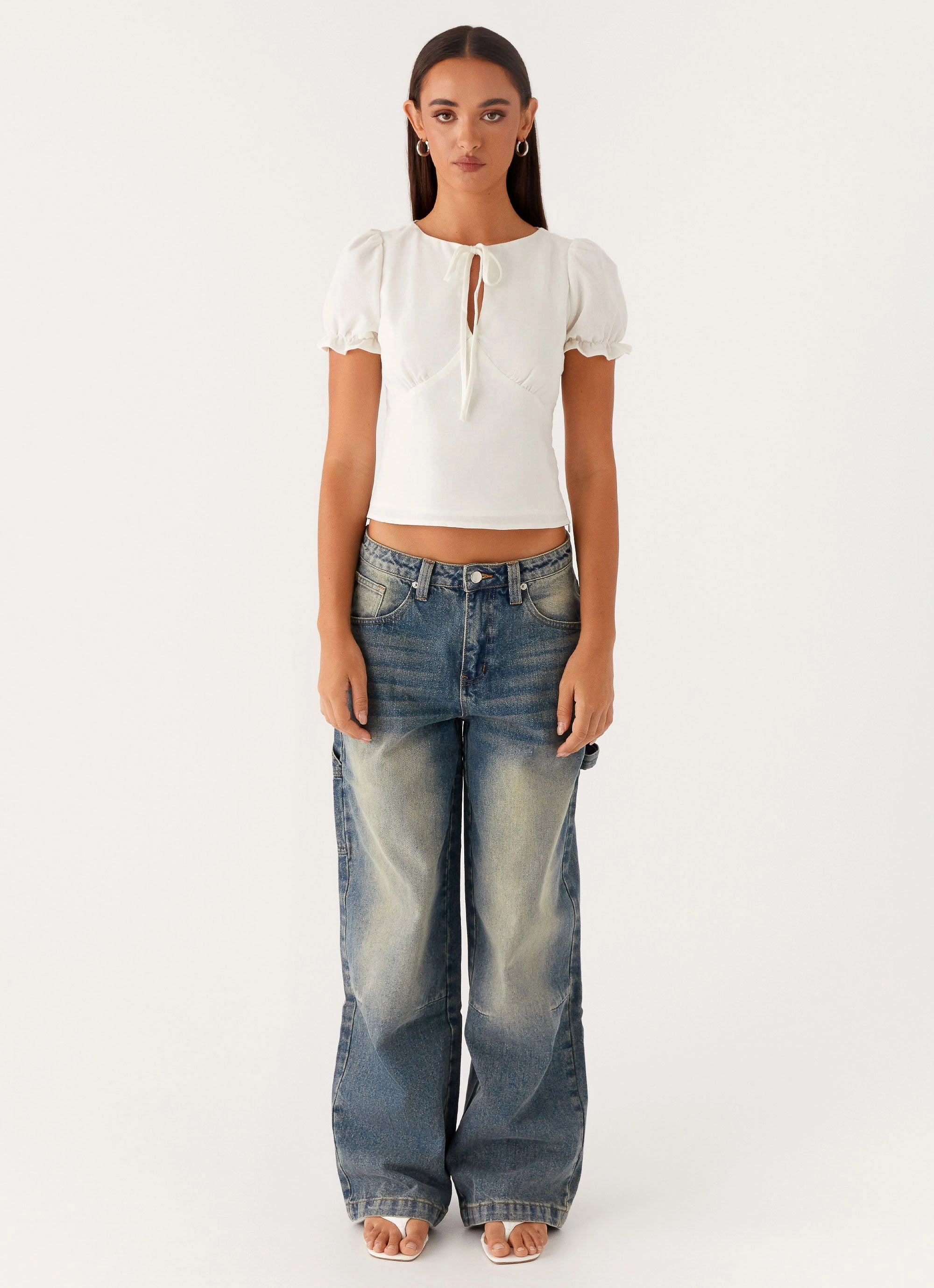 These Words Puff Sleeve Top - White Lightweight Fabric LightReflectiveTrim