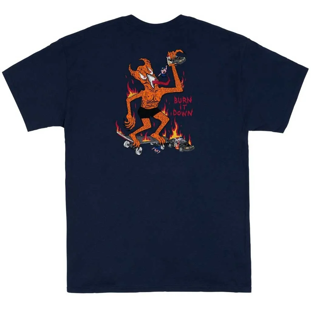 Thrasher Burn it Down S/S Tee - Navy