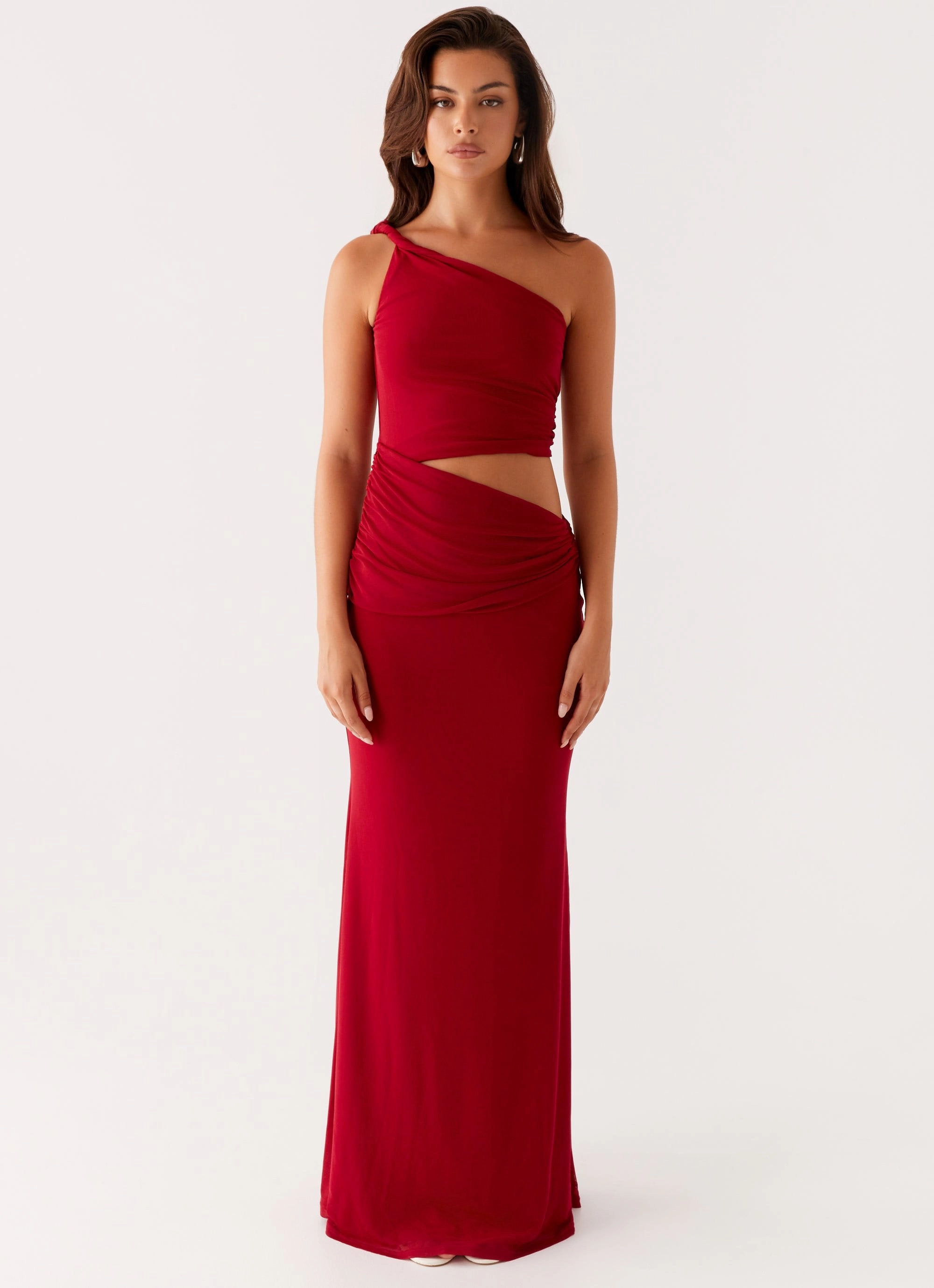 Flow Line Texture Soft Three Wishes Maxi Dress - Raspberry